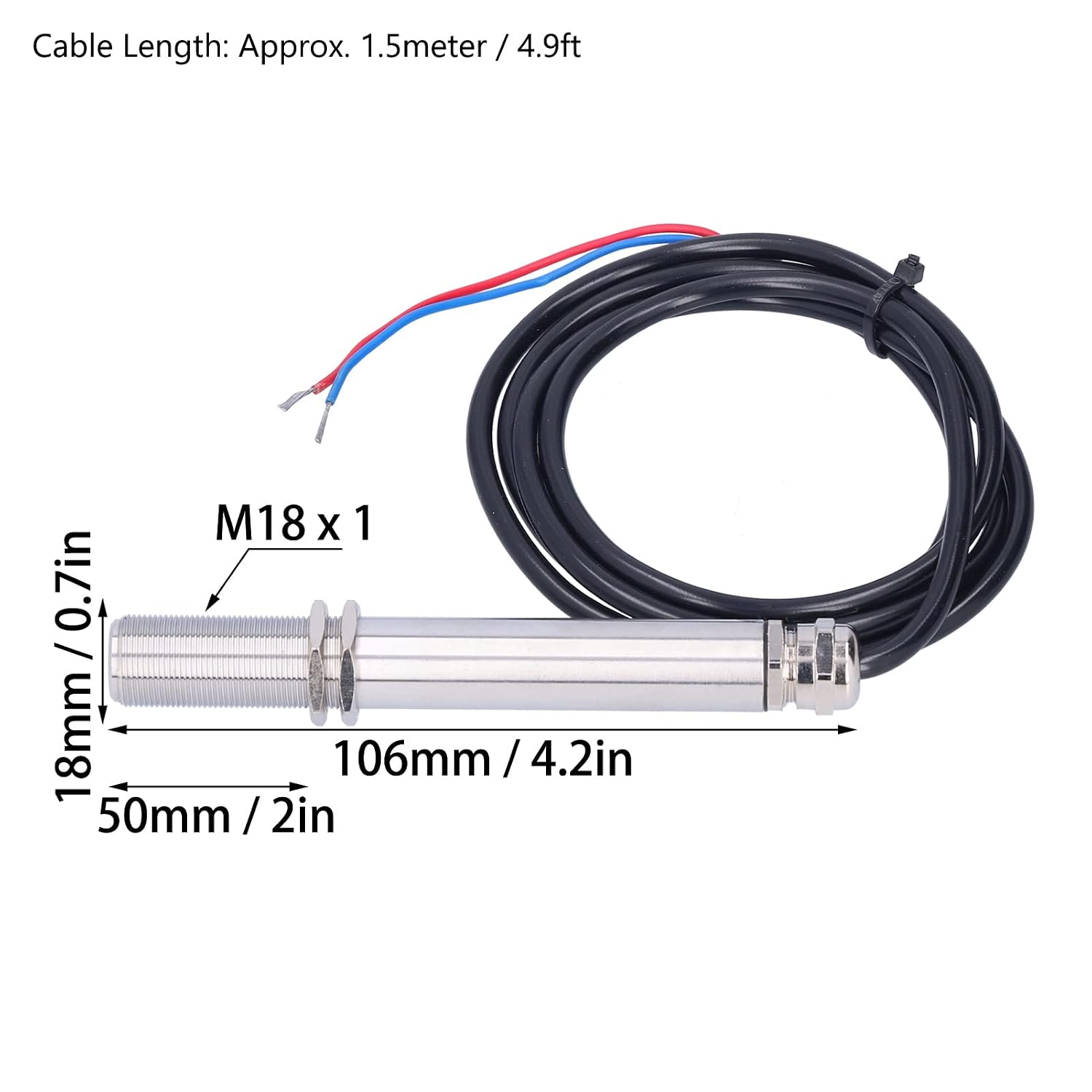 Stainless Steel Thermometer Probe, Infrared Temperature Sensor, Thermometer, Pre Wired Temperature Probe for, Industrial Temperature Sensors (500-1400℃)