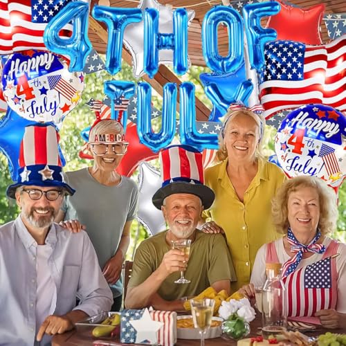 Image of 4th Of July Balloons 16 Inch, American Flag Balloons, Independence Day Foil Balloon For Patriotic Fourth Of July Decorations, American Flag Decor, Patriotic Decor