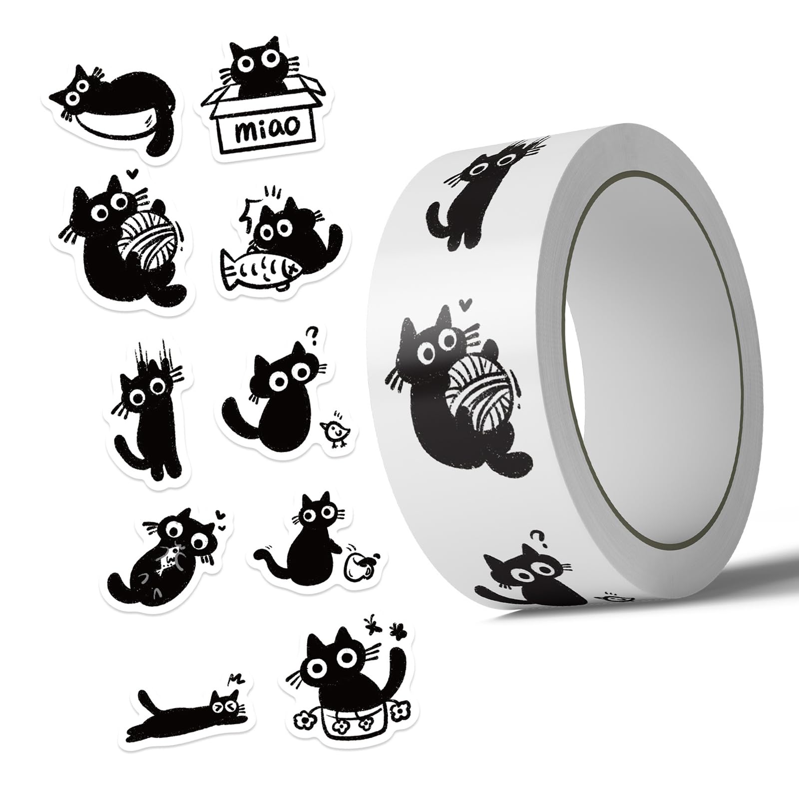 of 500 Cartoon Black Cats Adhesive Sticker with Strong Stickiness for Stationery and Sealing Applications Cartoon Seal Sticker