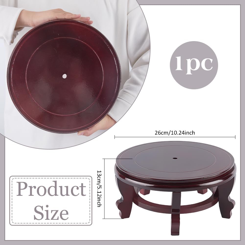 FINGERINSPIRE Wooden Display Stand Base 10x5inch Chinese Oriental Plant Stand Coconut Brown Traditional Vase Pot Stands Hand-Crafted Fishbowl Display Stands for Home Indoor Plants Outdoor Decoration