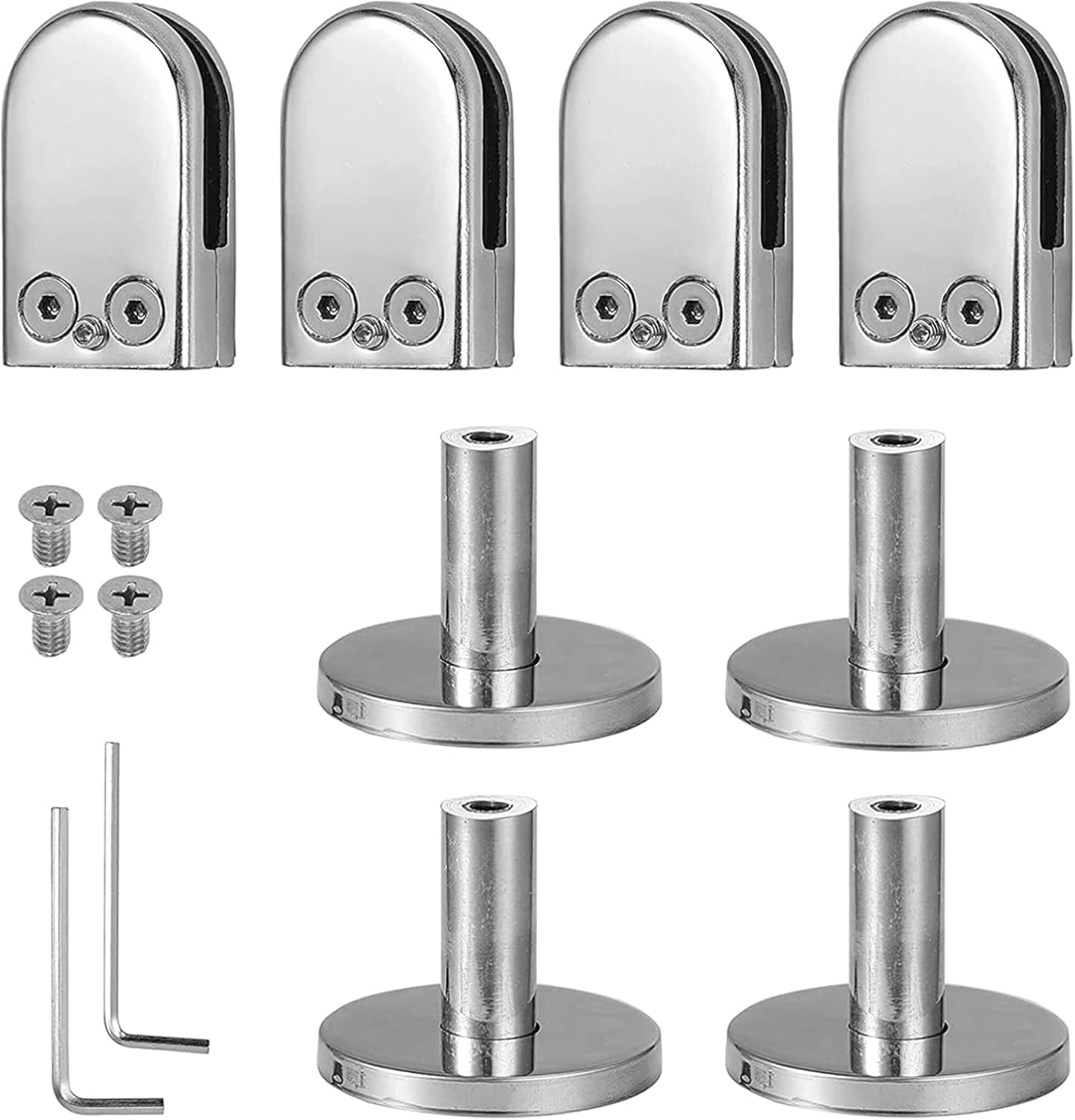 Jvfbjlf 9~12Mm 4Pcs Glass Clamps Stainless Steel Round Glass Brackets Glass Clips D Shape Glass Shelf Clamp For Railing Support Posts