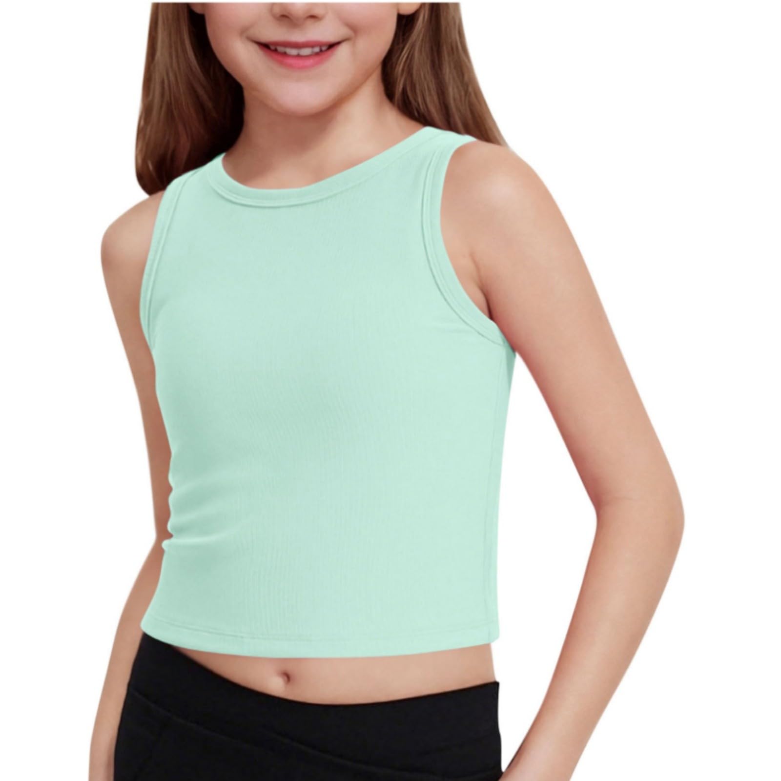 Generisch Camiseta de manga larga para niña 128 Athletic Tank Rippenstrick High Neck Crop Tops para Gimnasio Yoga