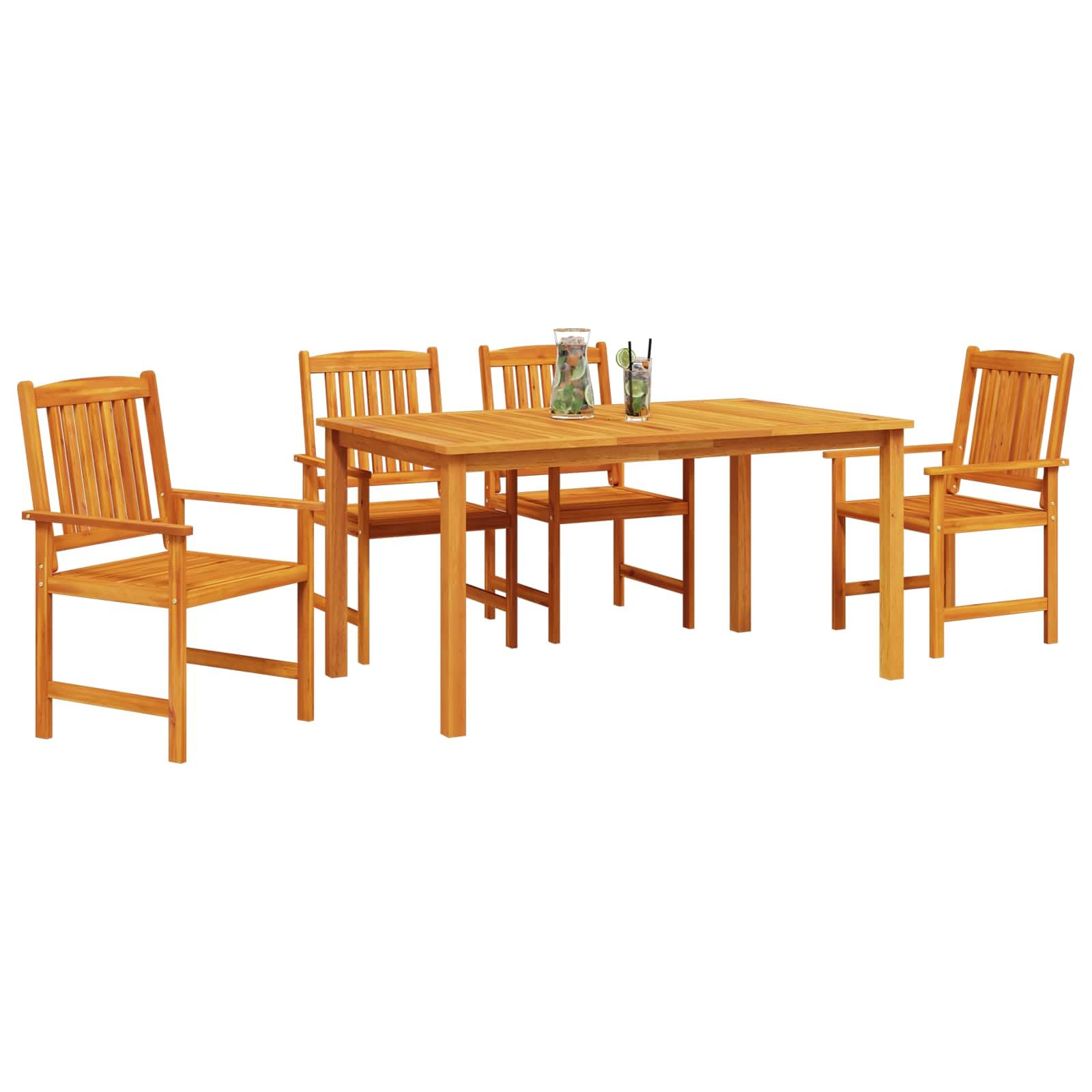 Ensemble de salle à manger de jardin en acacia marron avec table et 4 chaises
