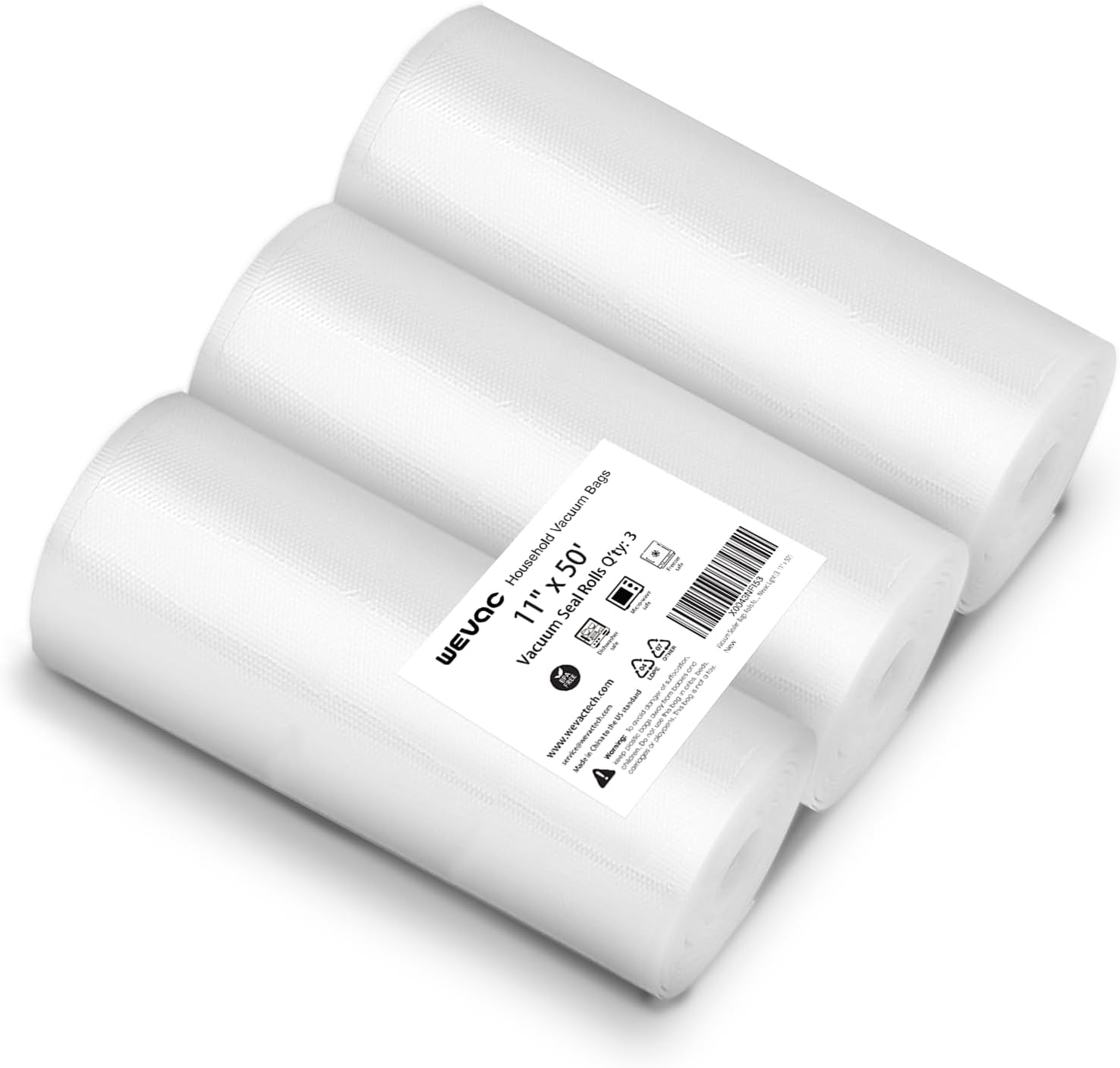 [2024 New] 11" x 50' 3 Rolls, Vacuum Sealer Rolls Bags for Food, Great for Food Storage, Sous Vide and Meal Prep, Lite