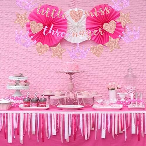 Miniatura 7 de Vetwo Cartel de fiesta de cumpleaños de Little Miss Threenager con purpurina rosa, decoraciones de 3 años