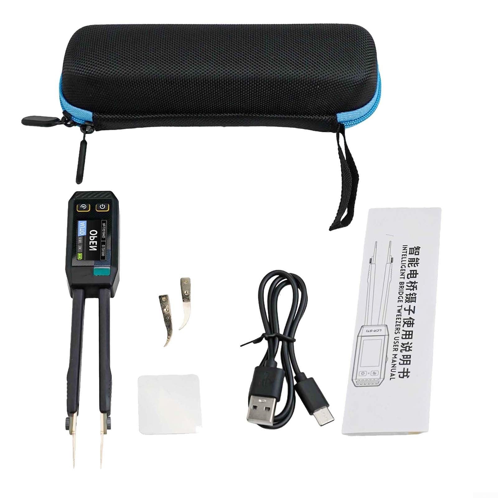 LCR-ST1 - Pinzetta digitale LCR intelligente con display a colori da 1,14", frequenze di test 100Hz/1kHz/10kHz per FNIRSI LCR-P1 pinzette placcate oro
