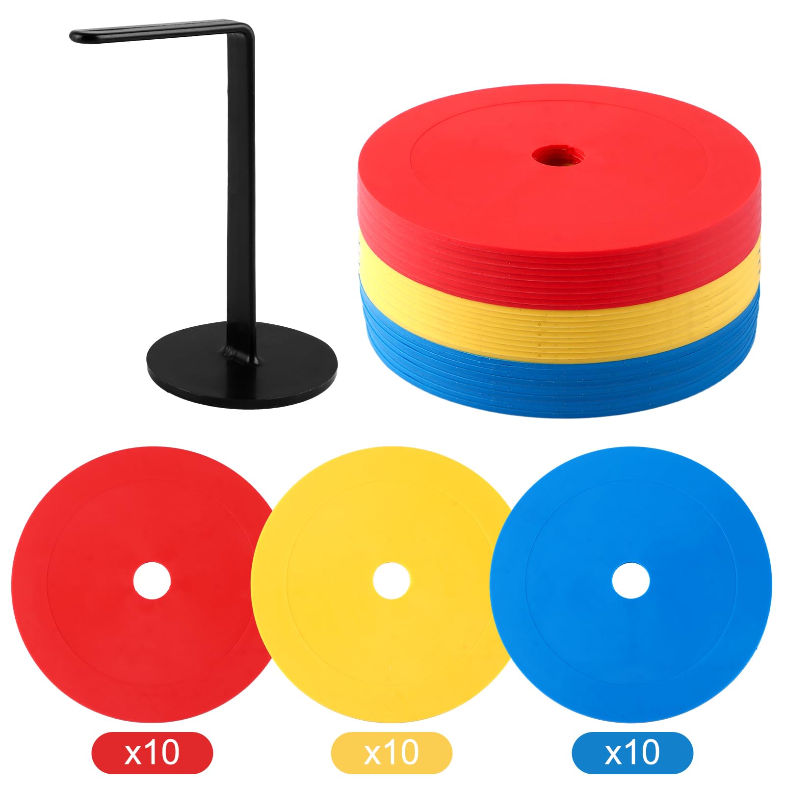 Lot de 32 cônes de marquage de 15 cm - 3 couleurs - Avec support de rangement et sac en filet - Cônes d'entraînement ronds pour football et athlétisme - 3
