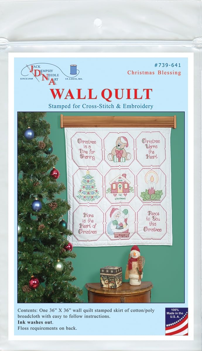 Jack Dempsey 36 x 36-inch Christmas Blessings Stamped Wall or Lap Quilt, White