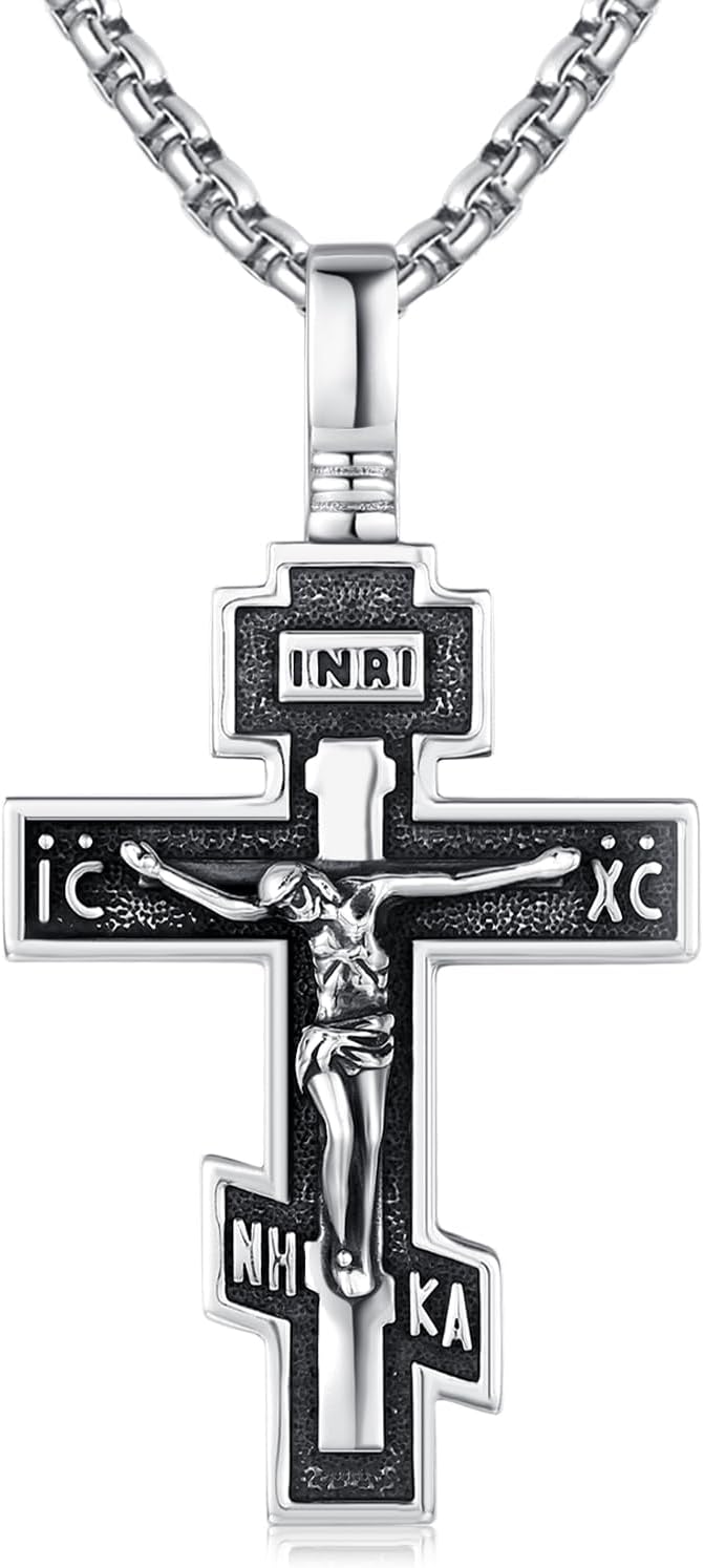 TwoAnts 925 Sterling Silver Religious Cross Pendant Necklace Jewelry Gifts for Men Women