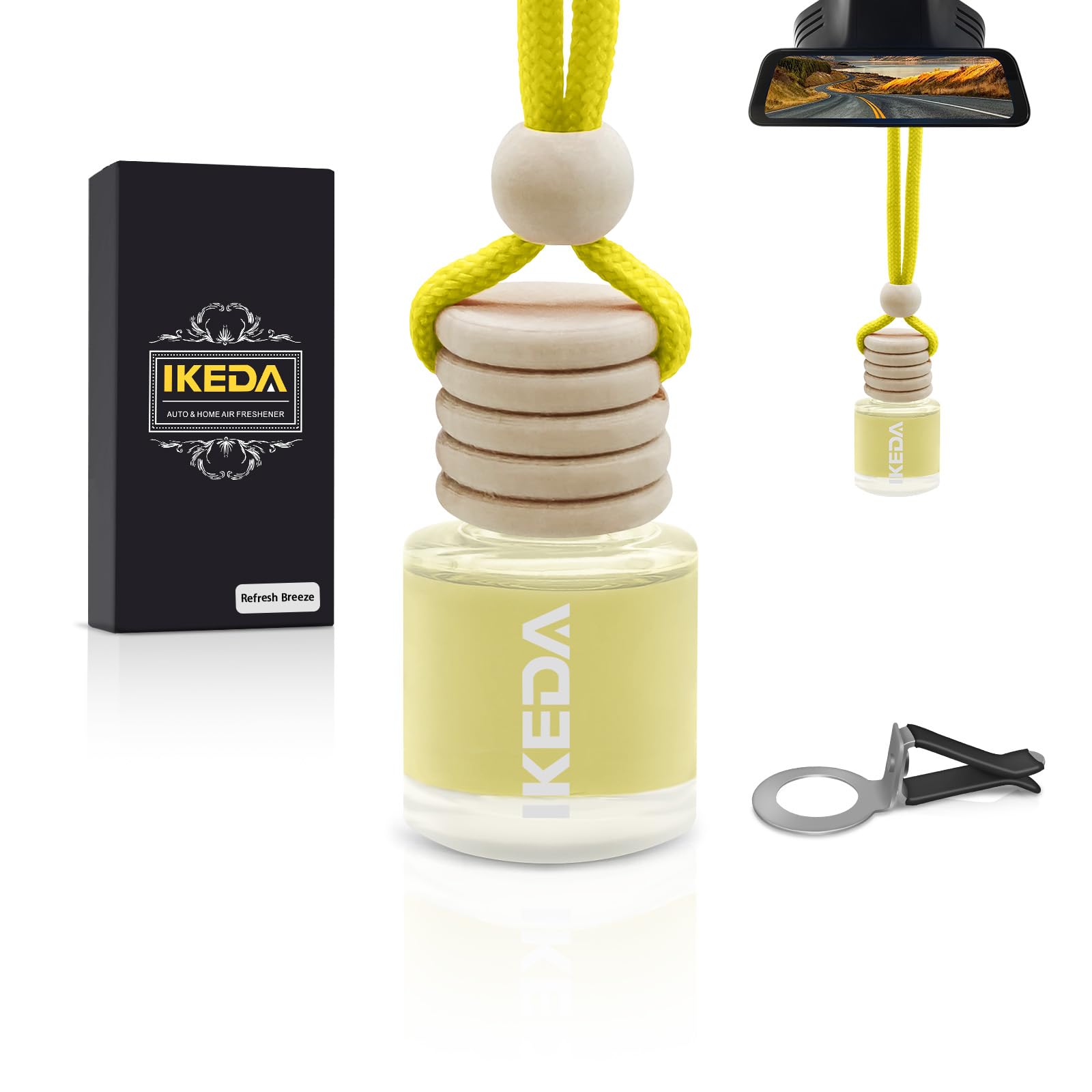 Ikeda Autoduft,Duftbaum Auto Innenraum,HäNgender Auto-Lufterfrischer,Geschenke FüR Frauen MäNner,HäNgender Lufterfrischer FüR Auto & Zuhause, Erfrischende Brise,10 ml / 1 Stück