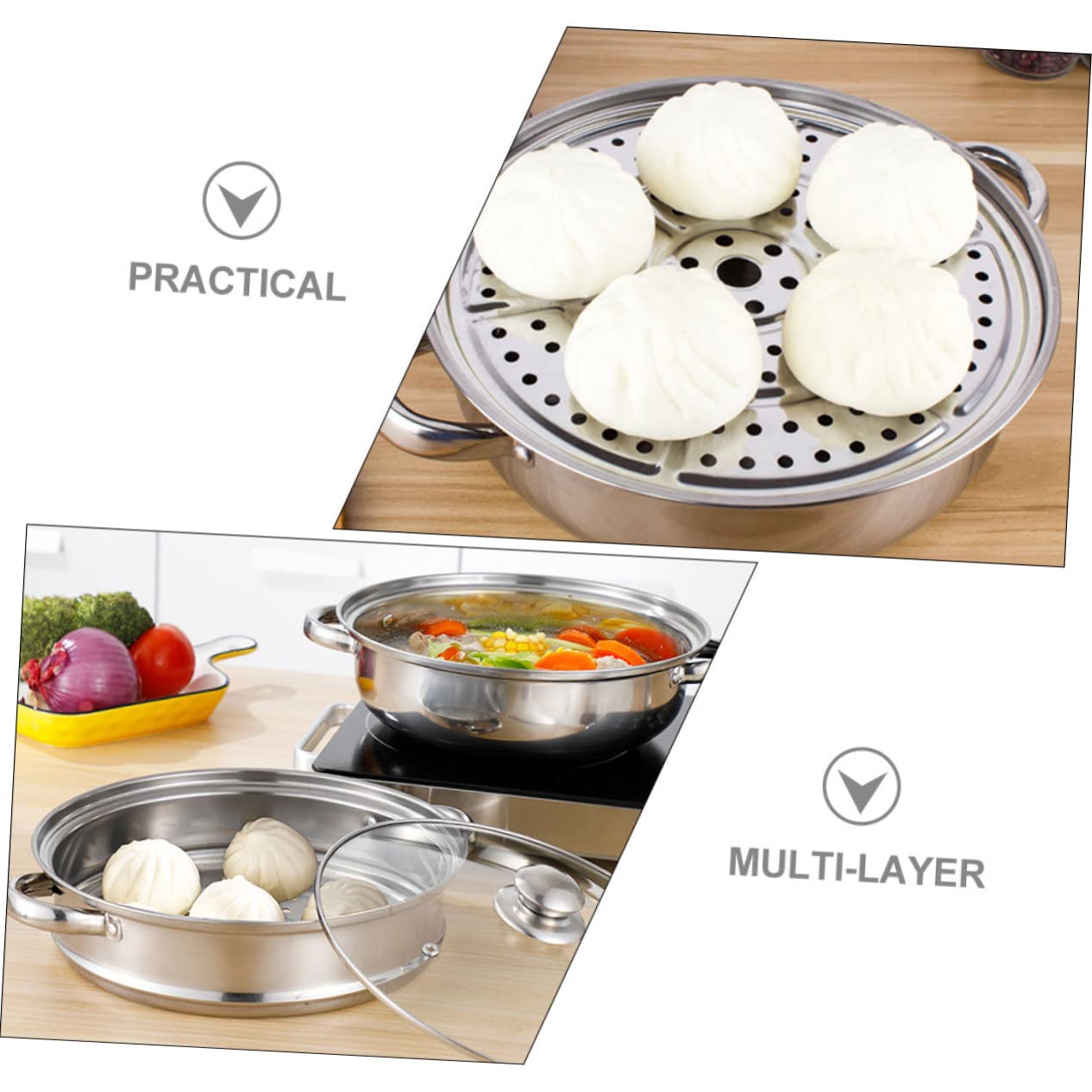 Vaporera Olla de Triple 28cm para Capa Acero Inoxidable Cocina