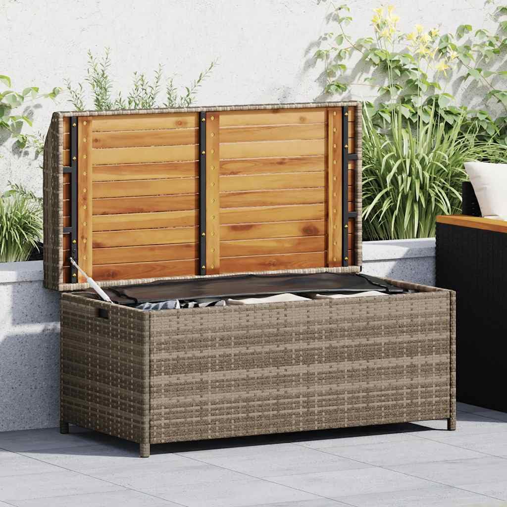vidaXL Banco con almacenaje Madera Acacia ratán PE Gris 100x50x52 cm