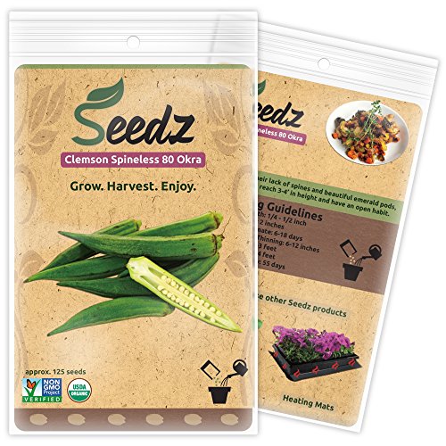 Organic Okra Seeds, APPR. 125, Clemson Spineless Okra, Heirloom Vegetable Seeds, Certified Organic, Non GMO, Non Hybrid, USA