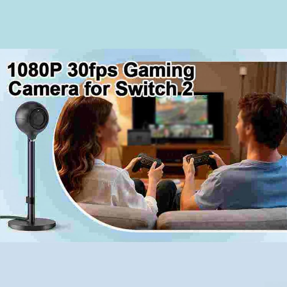 Webcam 1080P HD para Switch 2 con USB-C, basada en antideslizante, orientable, cámara de 2 MP para tableta/modo TV, color negro