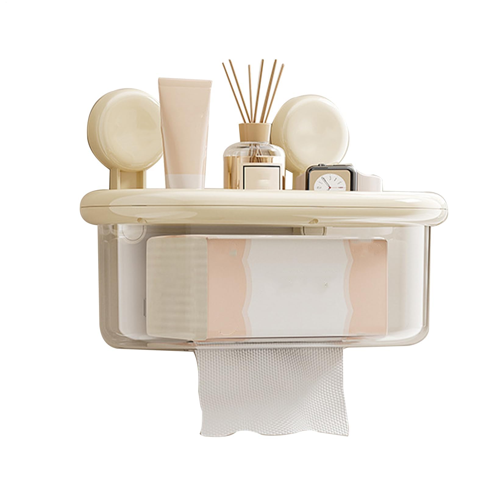 Sbziojhdr Wallmounted Tissue Boxcream White Tissue Box， Wall Tissue Box Holder - Suction Cup Paper Towel Organizer