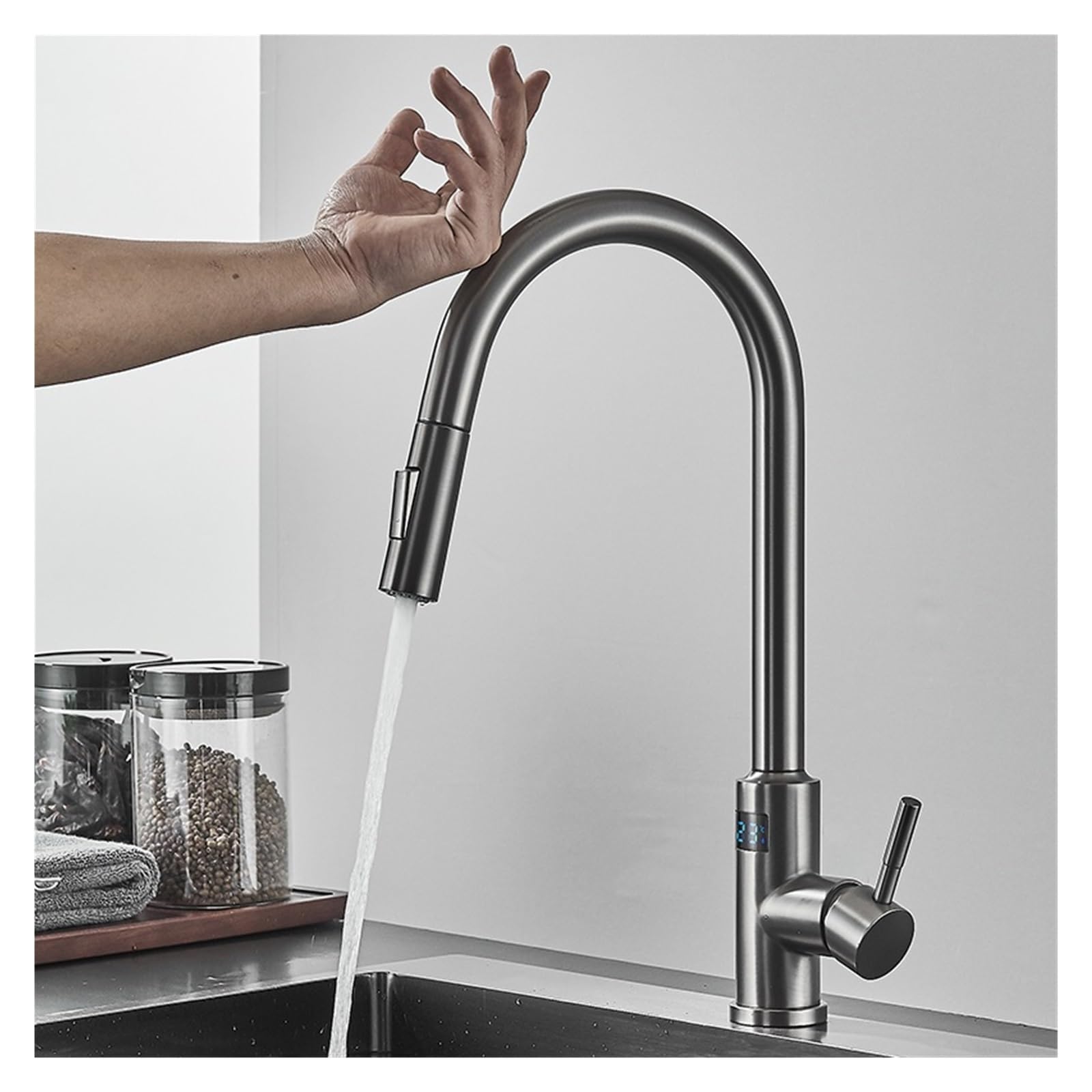Mitigeur numérique LED cascade pour évier de cuisine