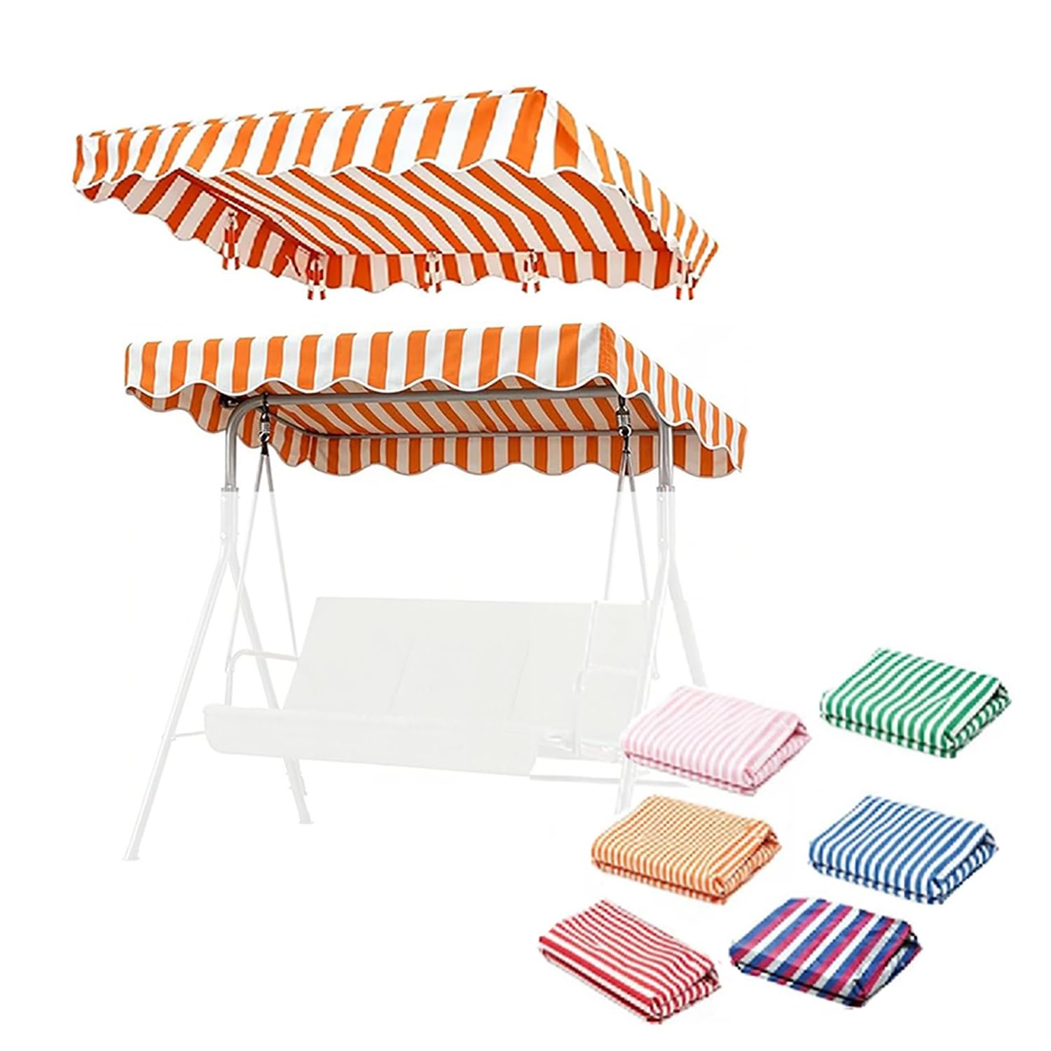 YCXHGK Porch Swing Canopy Top Replacement, Anti-UV and Waterproof Striped Swing Canopy, Striped Awning Cover for Garden Beach Poolside Hammock(Orange,190x120cm/74.8x47.2in)