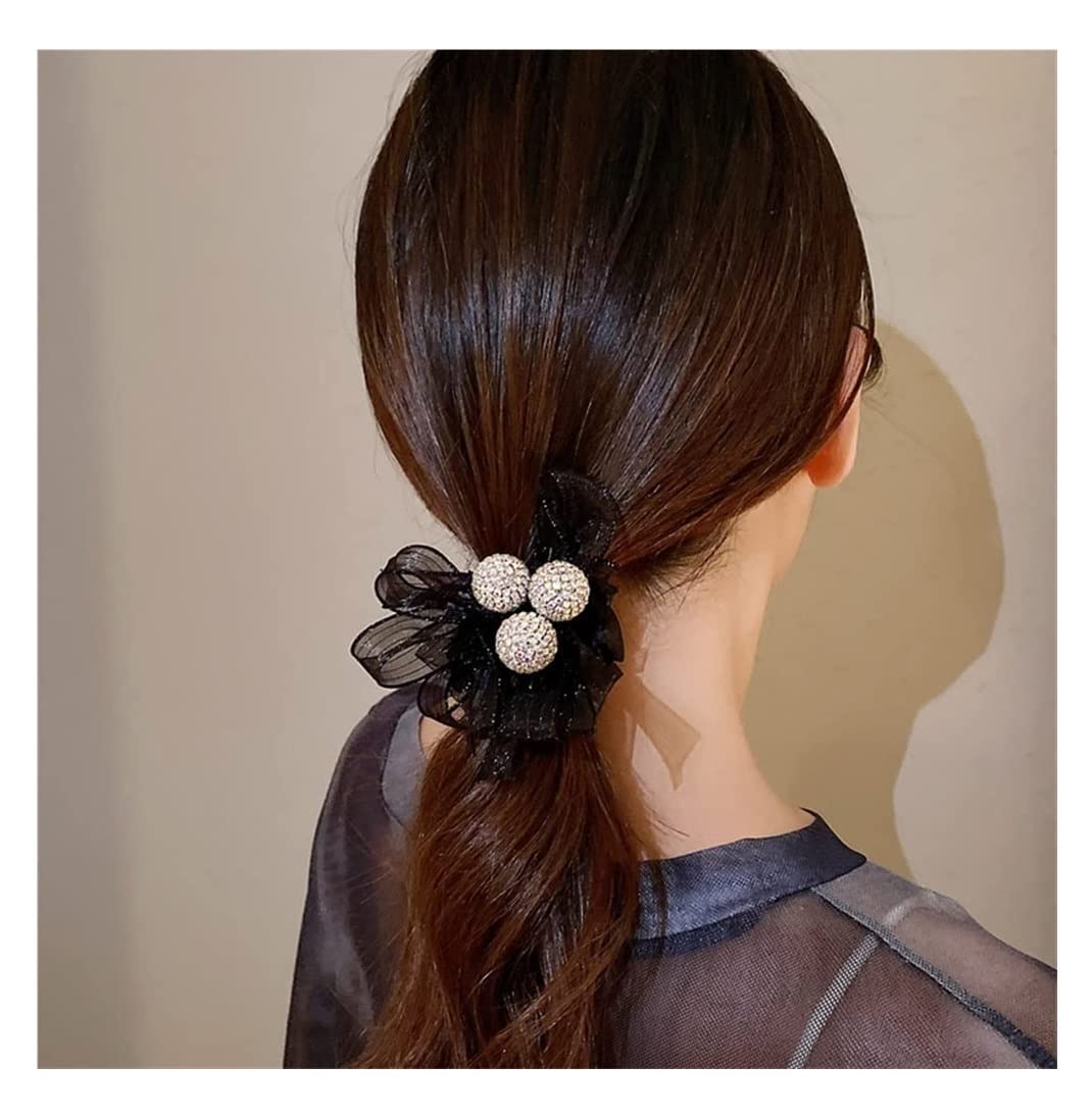 Feste Elastici Capelli 3pcs Bow Knot Organza Hair Ring Female Ball Bead Headgear Summer Ponytail Rubber Band Decorazione