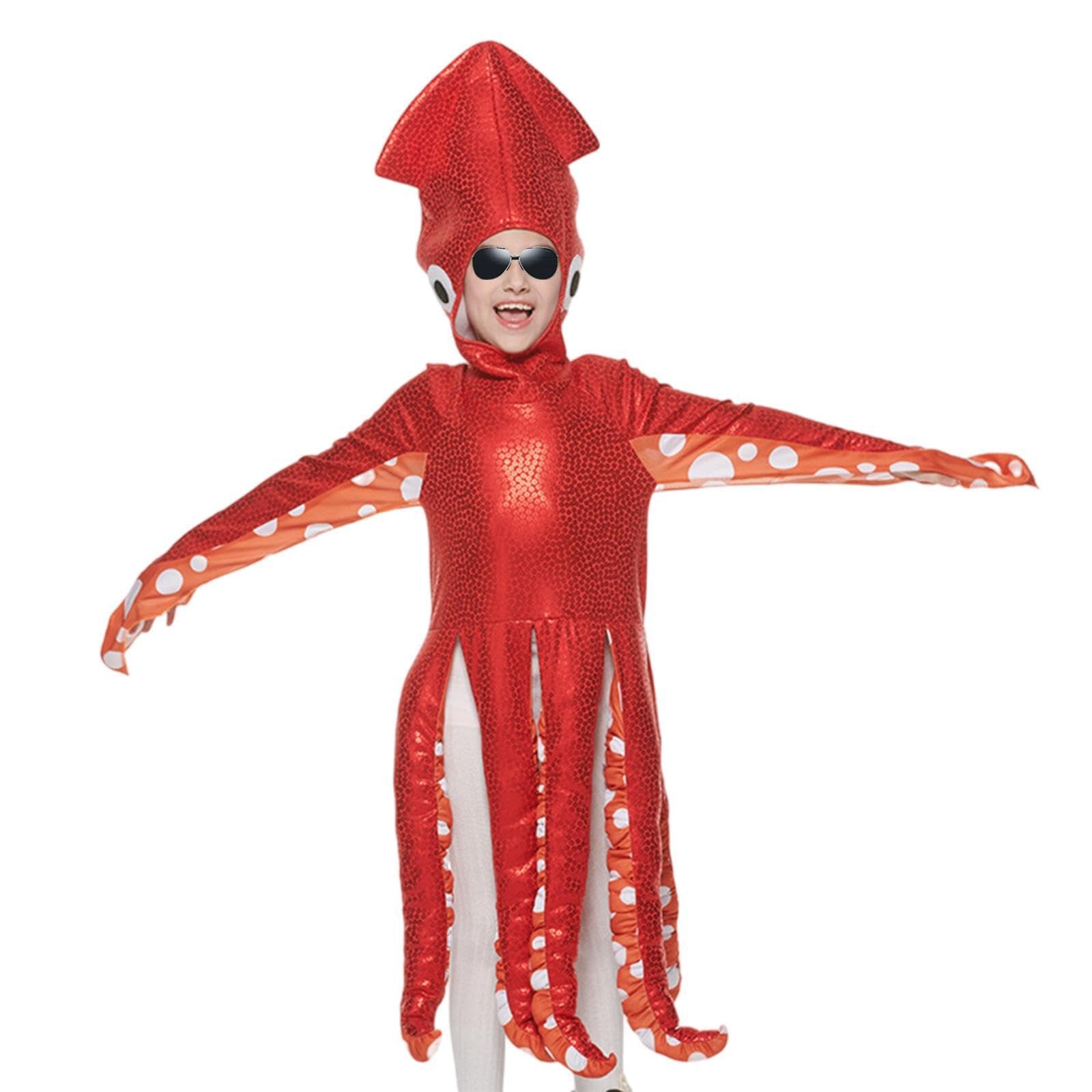 Costume Per unico da calamaro per bambini, divertente tema, feste di carnevale di Halloween, feste e celebrazioni scolastiche, a tema marino, giochi ruolo, travestimenti