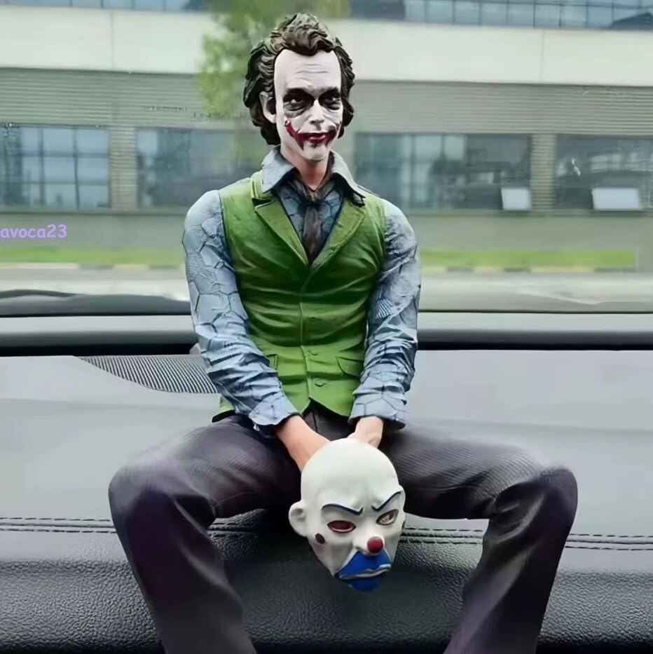 Image of Joker Dashboard Figurine for Car 11 cm with Mask | Joker Car Accessories Doll Model | Anti-Slip Base Interior Decoration | Collectible Joker Action Figure Ornament Gift for Fans