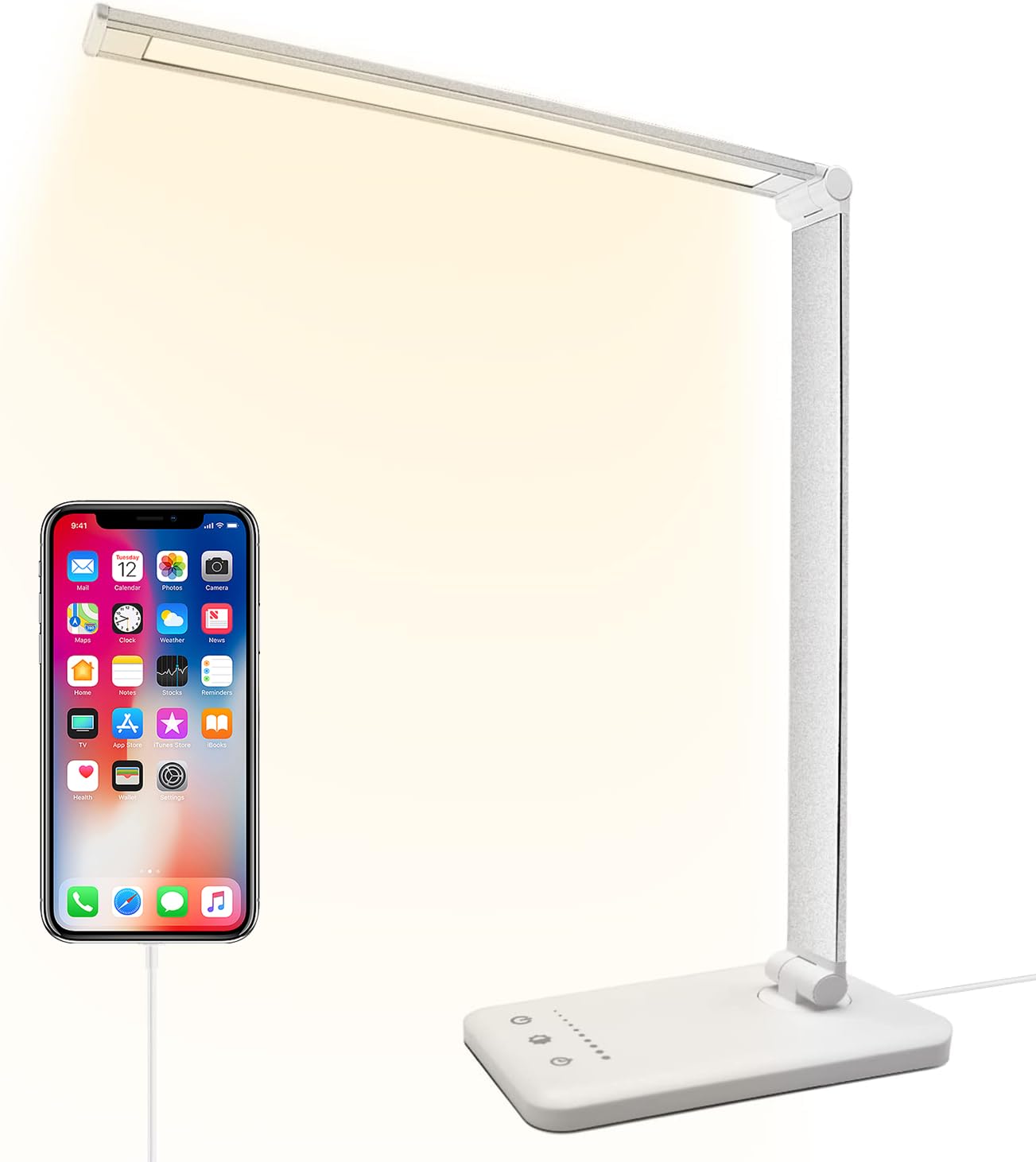 SPNOR White crown LED Desk Lamp Dimmable Table Lamp Reading Lamp with USB Charging Port, 3 Lighting Modes, Sensitive Control, 30/60 Minutes Auto-Off Timer, Eye-Caring Office Lamp.