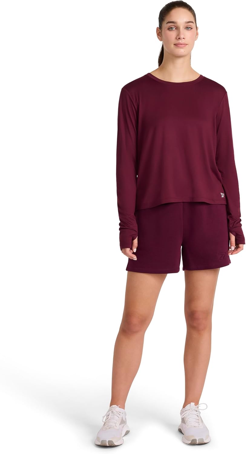Reebok Womens Long Sleeve Crewneck Top, Standard Fit, Lightweight Stretch Poly Marled Jersey Fabric - Image 3