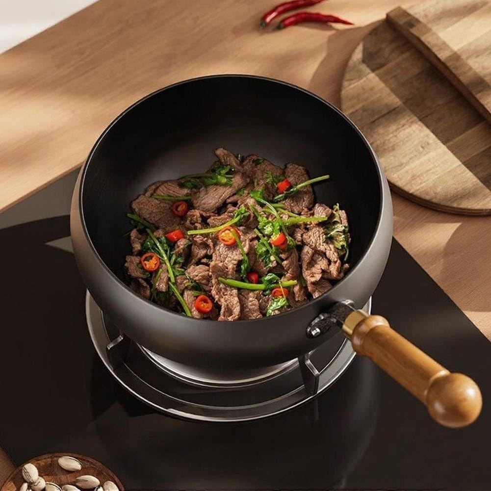 Wok en acier carbone 35 cm fond plat induction (24 cm avec couvercle en