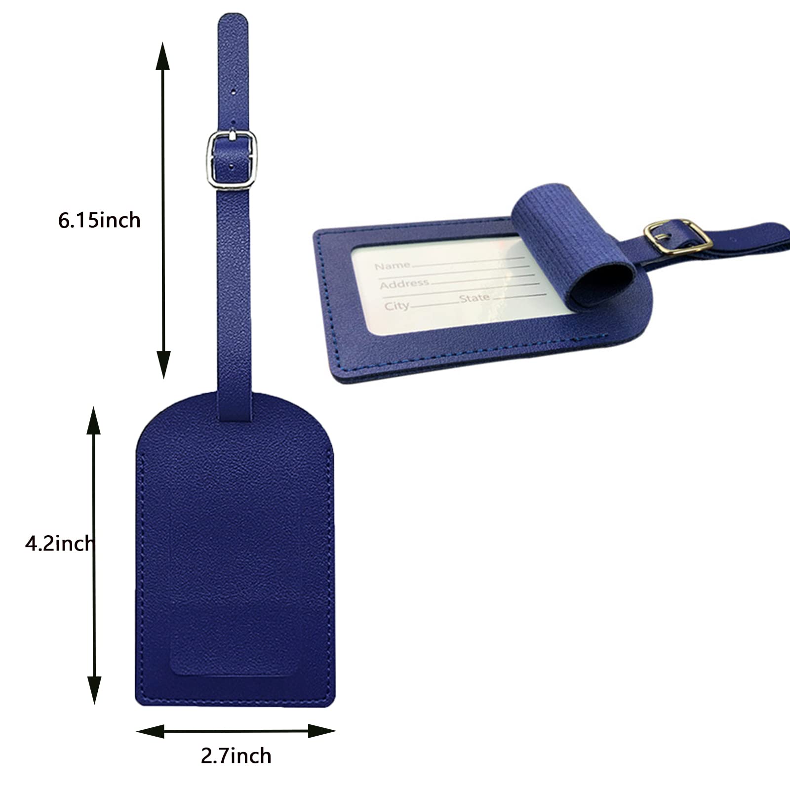 4 Etichette Valigie In Pelle PU Blu - Targhette Con Nome E Indirizzo, Antiperdita Bagagli - Foto 3