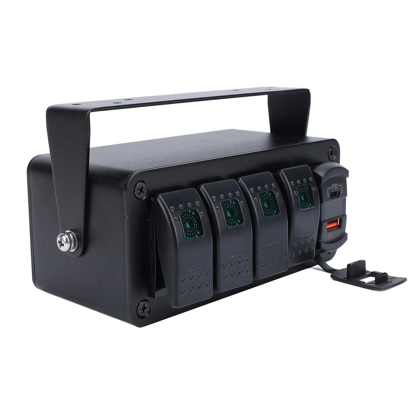 4-krotny Wodoodporny Panel Przełączników Kołyskowych ze Stopu Aluminium do Samochodów Ciężarowych, łodzi RV, z ładowarką USB PD QC3.0, Uniwersalny Pasuje do UTV ATV, 12 V 24 V DC (Zielone