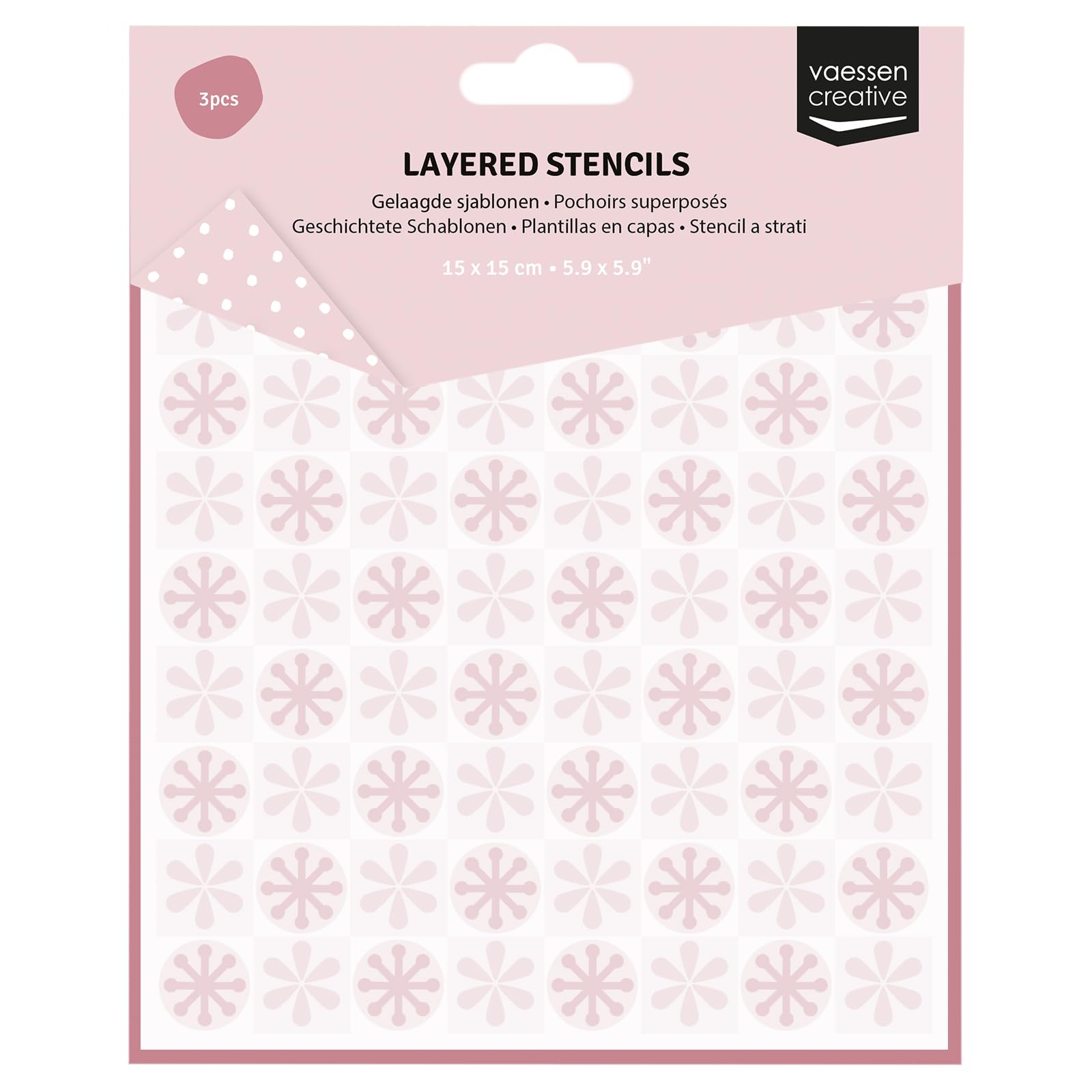 Vaessen Creative Layered Stencils Checkered Pattern - 3 Pcs Reusable Stencils for Crafts of 5.9 x 5.9" (15 x 15 cm) - Scrapbooking, Cardmaking and Papercrafts