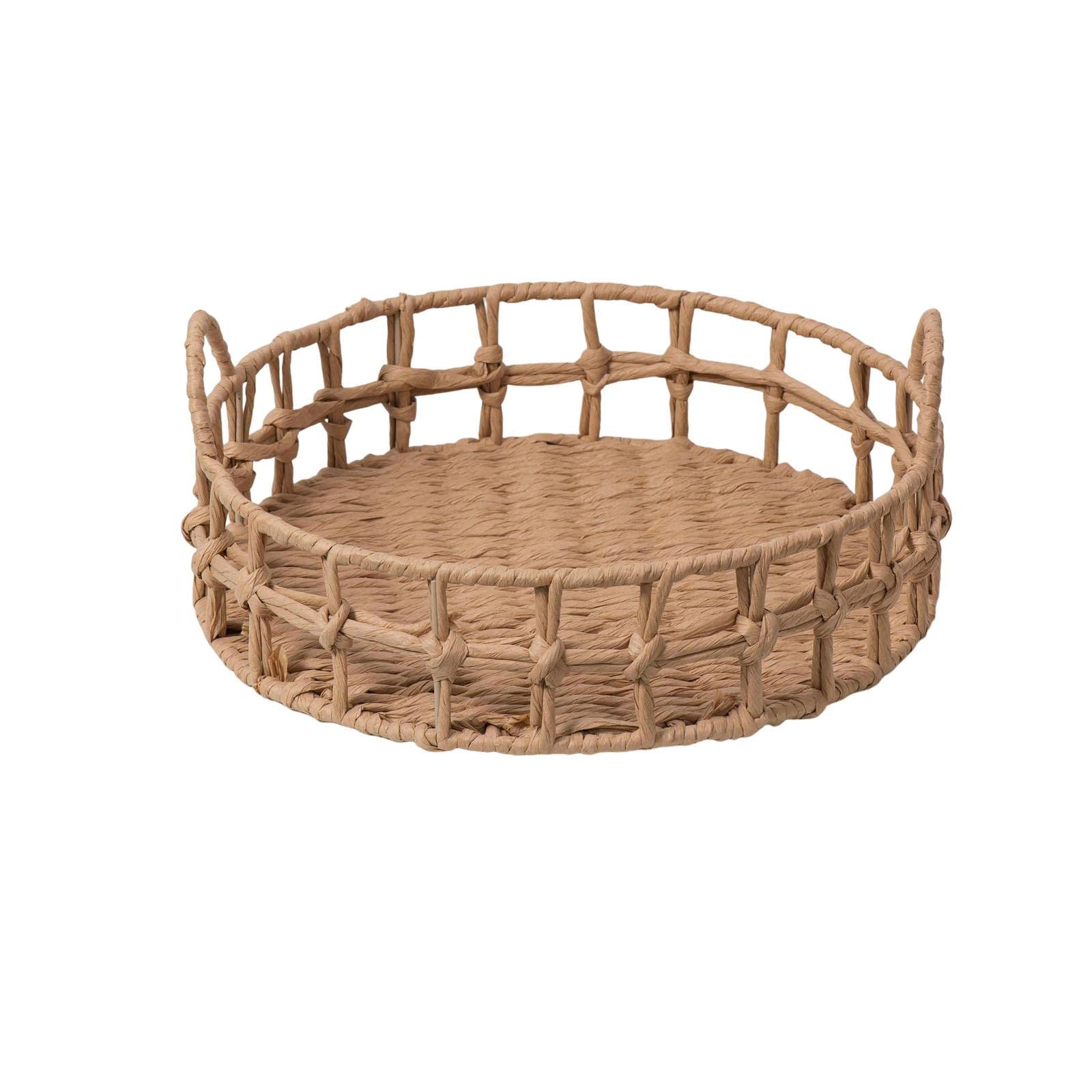 Hlhlh One Color Woven Storage Baskets, Fruit Tray, Desktop Sundries Organizer For, For Living Room Toilet Snack Cosmetic Basket(L)