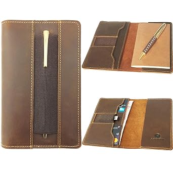 Sovereign-Gear Leather Field Notes Cover For Moleskine Cahier Notebook, Handmade Leather Notebook Cover for Small Notepad 3.5" x 5.5", Pocket Field Note Wallet & Pen Holder + Field Note Booklet