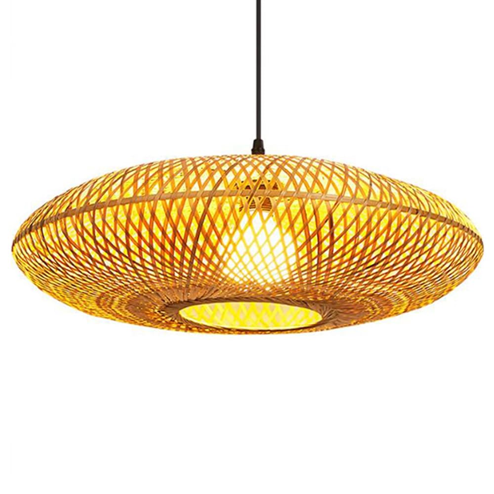 Bambusowa lampa wisząca w stylu vintage, lampa wisząca na stół jadalny, lampa rattanowa regulowana wysokość, drewniany klosz E27, styl retro, idealny do jadalni, c