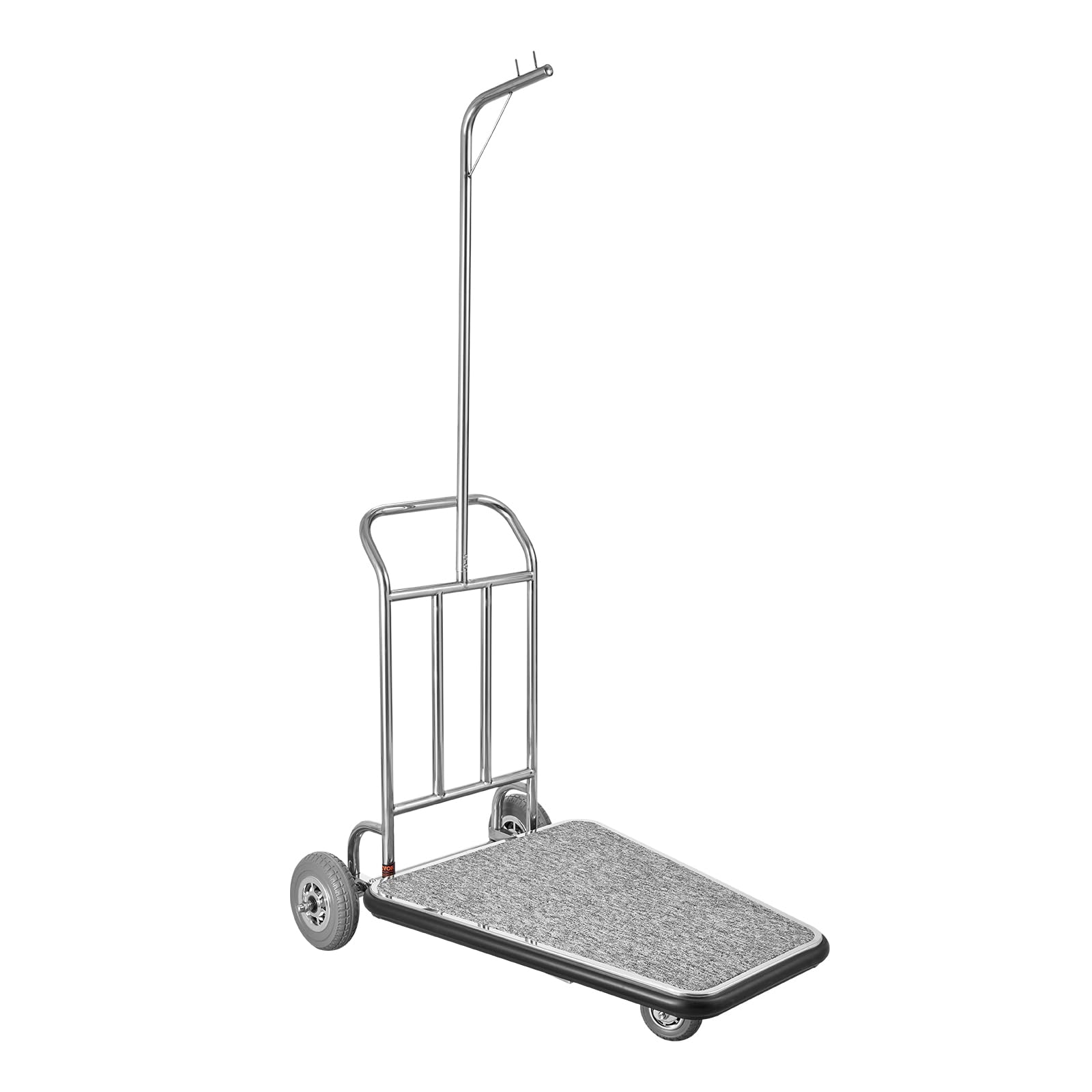 VEVOR Chariot à Bagages Hôtel, 272 kg, Chariot à Plate-forme de Concierge Finition Acier Inoxydable à 3 Roues en Caoutchouc, avec Moquette Grise, Porte-bagages pour Hôtels, Condos, Complexes Hôteliers
