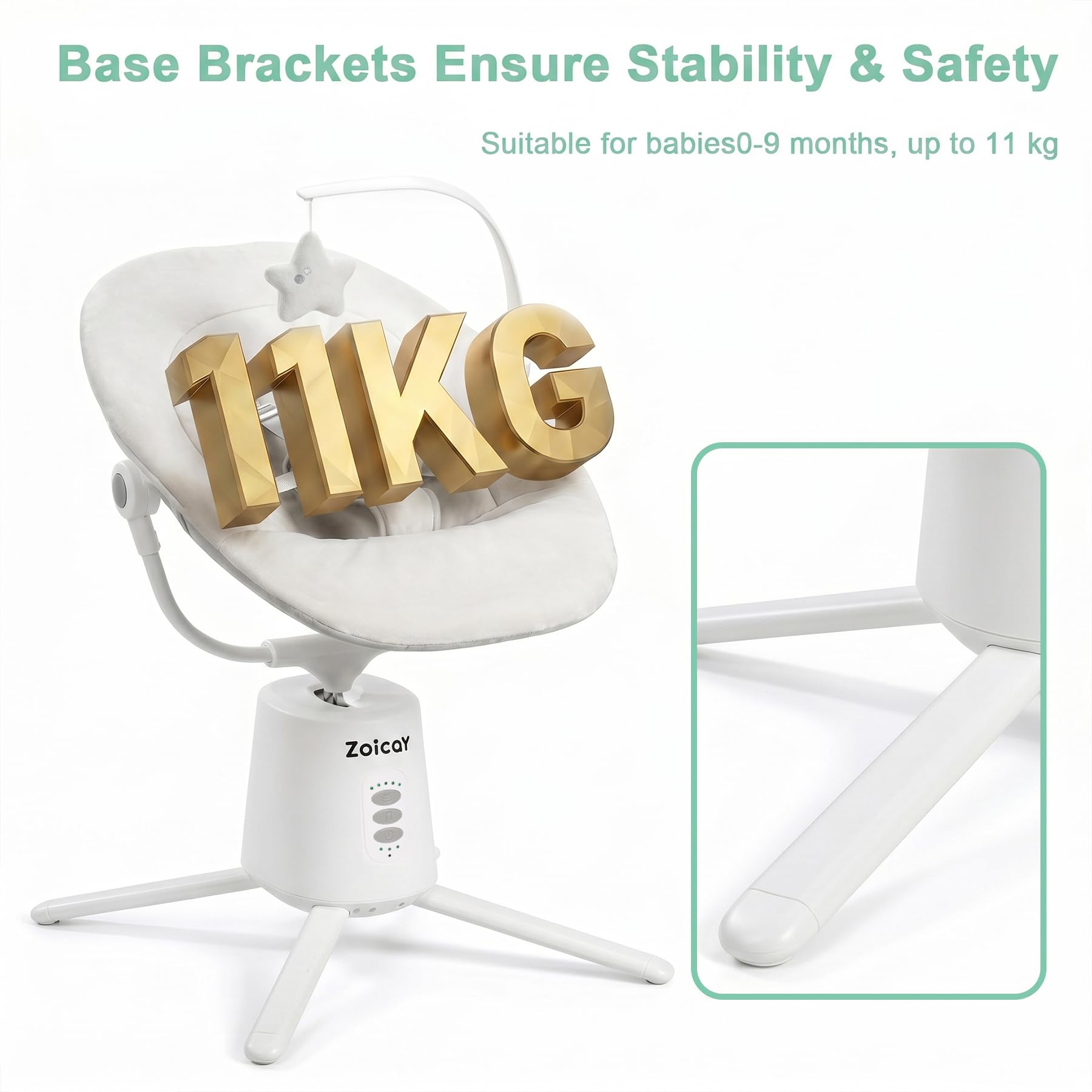 Transat Bebe Electrique Zoicay Balancelle Bebe Electrique 3 Modes avec Inclinaison Réglable, fonction de Timing et Musique Télécommande Bluetooth contrôle pour intérieure et extérieure (Blanc)