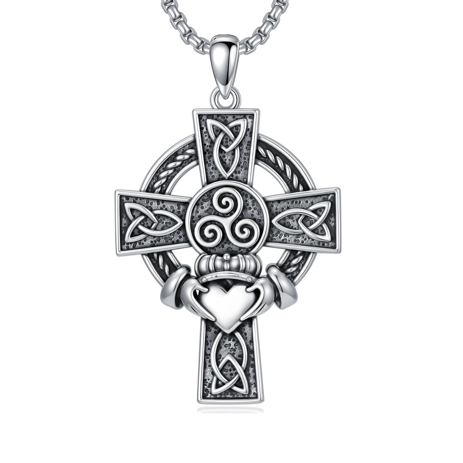 925 Sterling Silver Cross Pendant Necklace for Men Women Amulet Necklace Protection Jewelry Religious Gifts(With Gift Box)