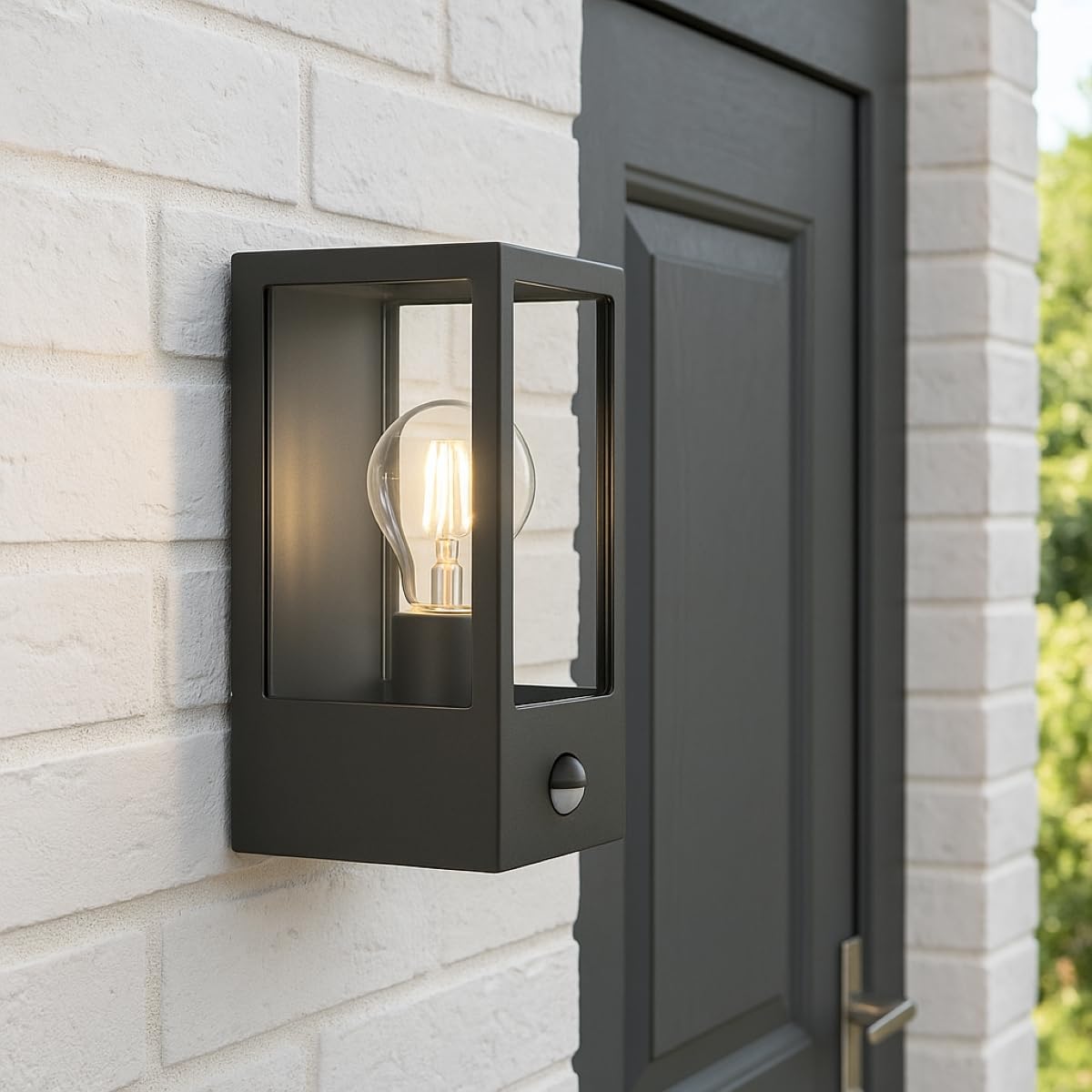 CGC Lighting Lampada da parete per esterni Illuminazione e diffusore trasparente IP44 E27 Sensore di movimento (Nero PIR)