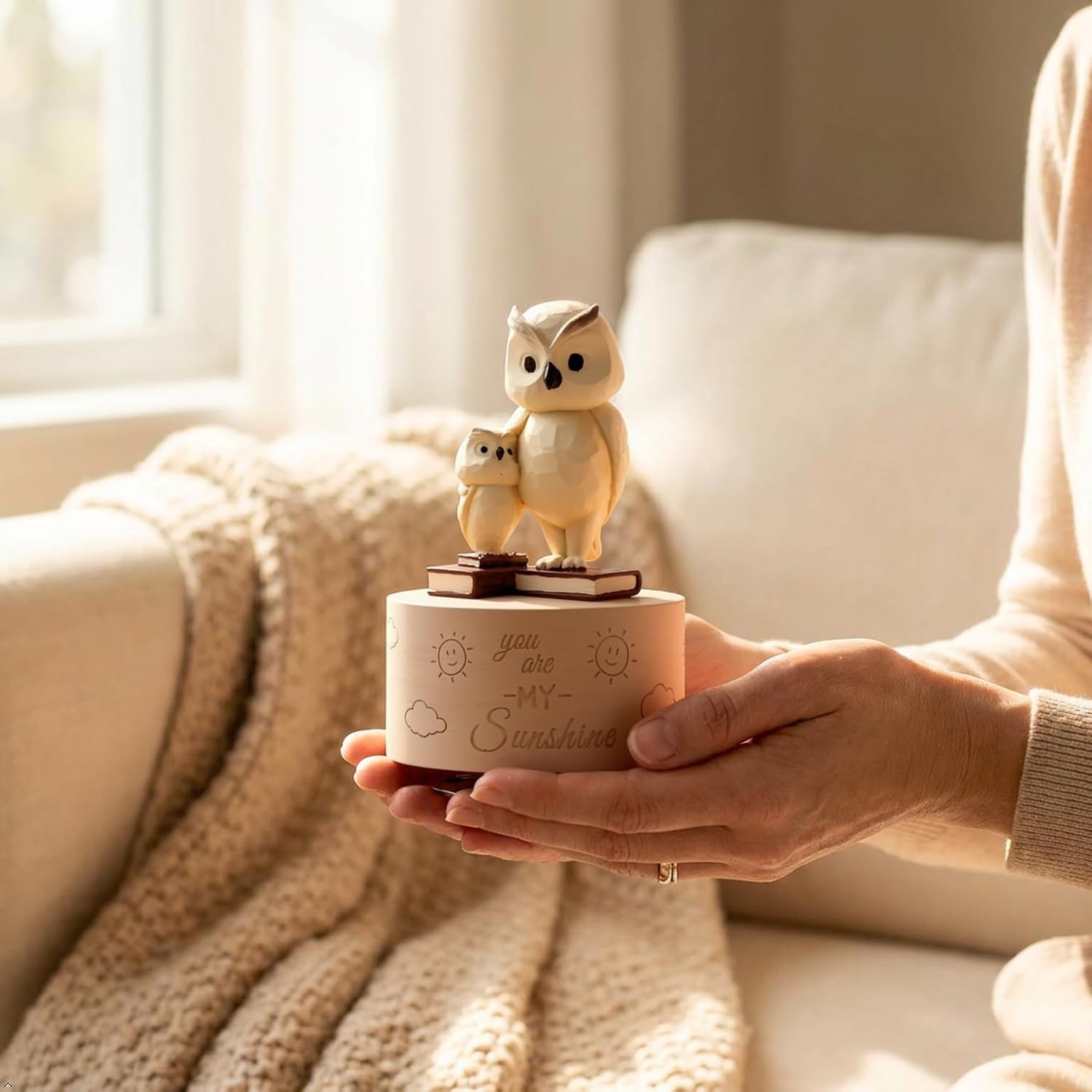 Owl Music Box Figurine, Resin Wind-Up Music Box “You Are My Sunshine” | Wind-up owl music box plays “You Are My Sunshine”. Resin figurine with gift box, perfect for emotional home décor & gifting.