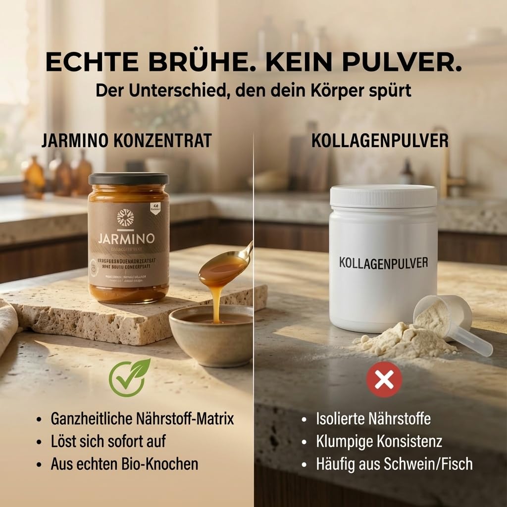 JARMINO Bio Rinderknochenbrühe Konzentrat, Grasgefütterte Knochenbrühe mit Kollagenprotein, 440 g