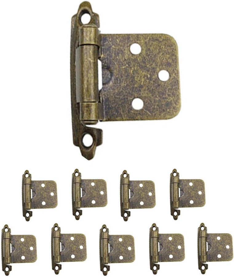 Heavy Duty Retro Style Face Mount Flush Cabinet Hinge, Semi-Concealed Variable Overlay Hinge for Closet Door Furniture (Pack of 10)