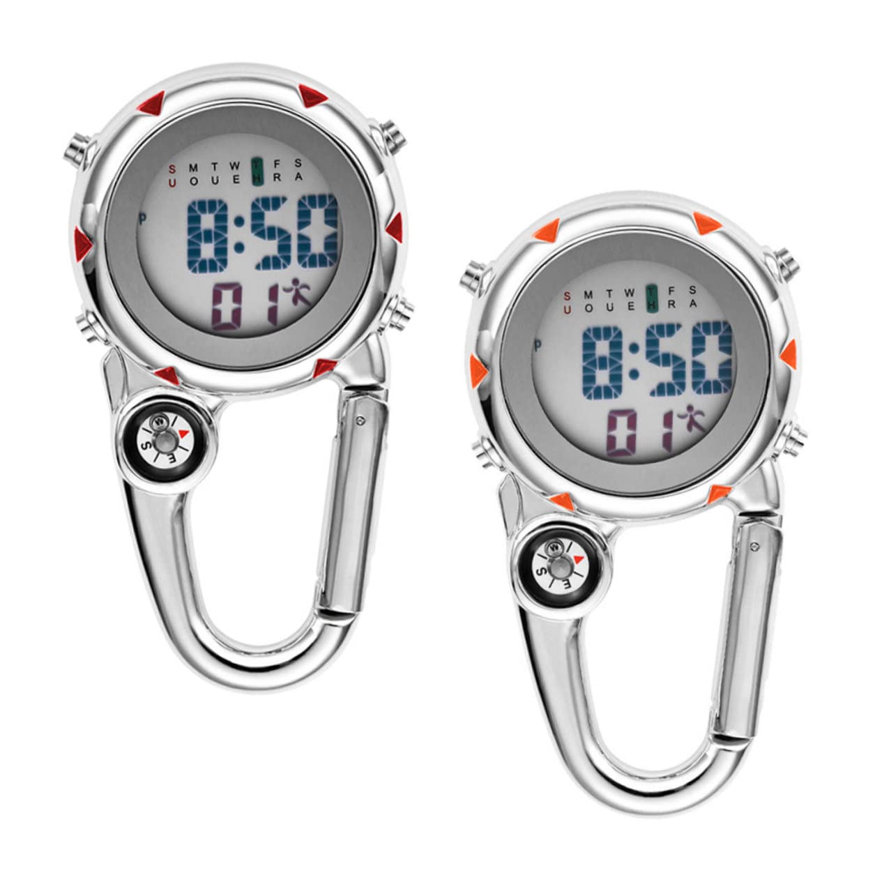 BESPORTBLE 2 Stück Kletteruhr aus Edelstahl mit Metallclip Tragbare Clip Uhr für Outdoor Abenteuer Leicht und Vielseitig Am Rucksack oder Gürtel zu Befestigen
