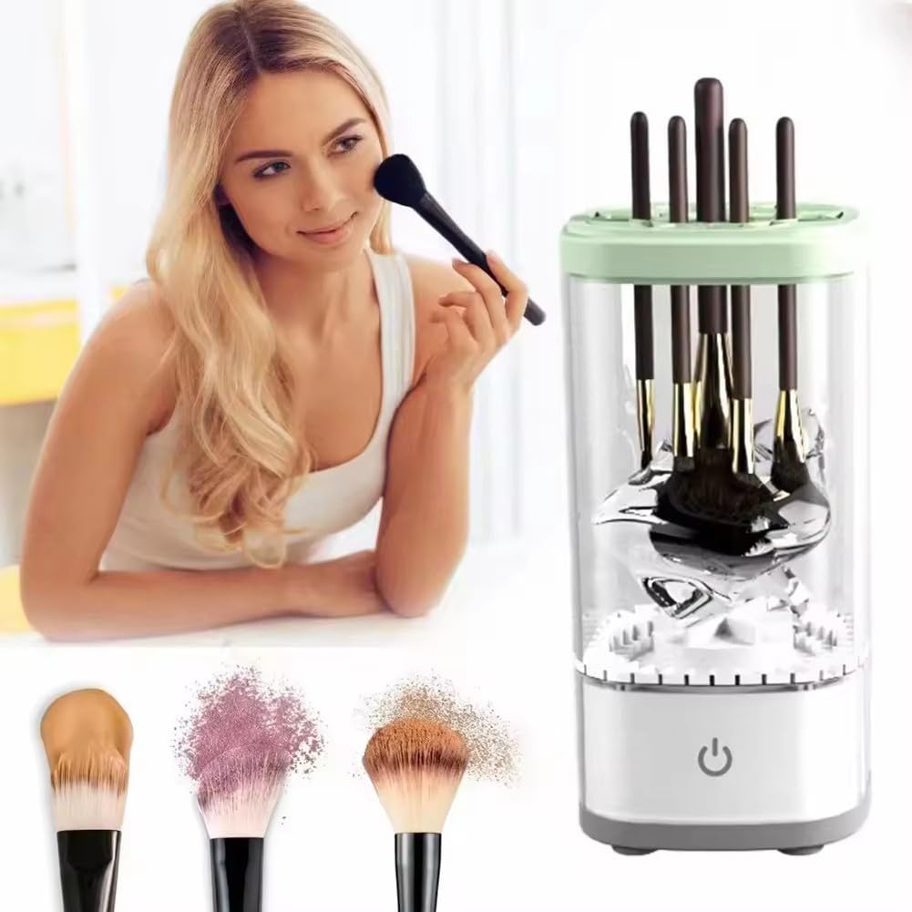 Pulitore elettrico per pennelli da trucco, 8000 giri/min, con supporto in silicone multi-dimensione, per design compatto in ABS, tutti i tipi di pennelli, nero/bianco