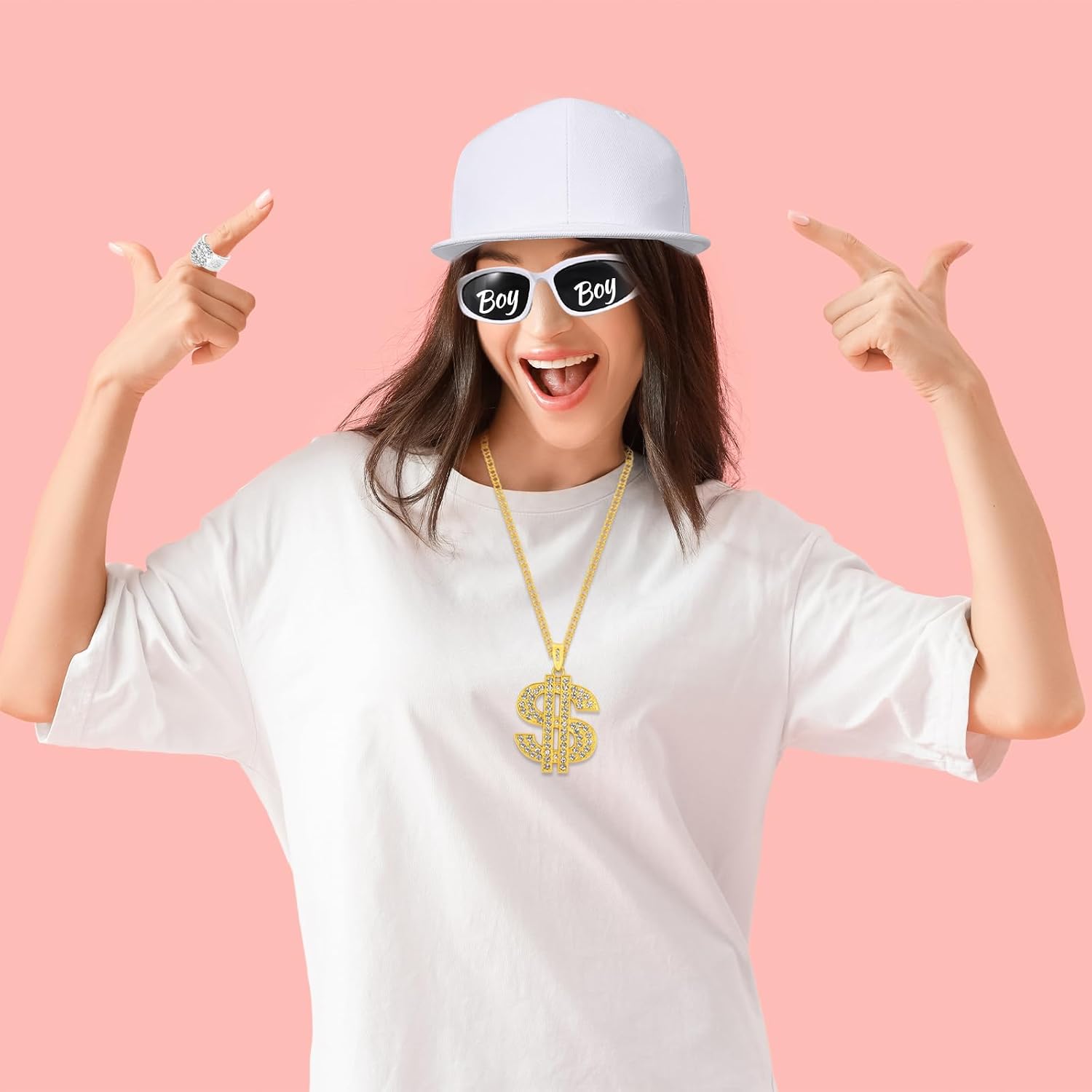 6 Pcs Rapper Costume Set Hip Hop Accessories for Men Women 80s 90s Halloween Dress Up