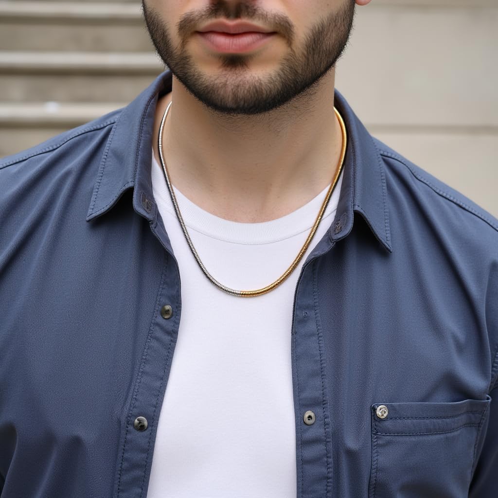 Non Tarnish Mixed Metal Necklace | Waterproof 18k Real Gold Plated Snake Chain | Snake Chain | PVD coated | Gold and Silver Jewelry | Two Tone Necklace - Image 8