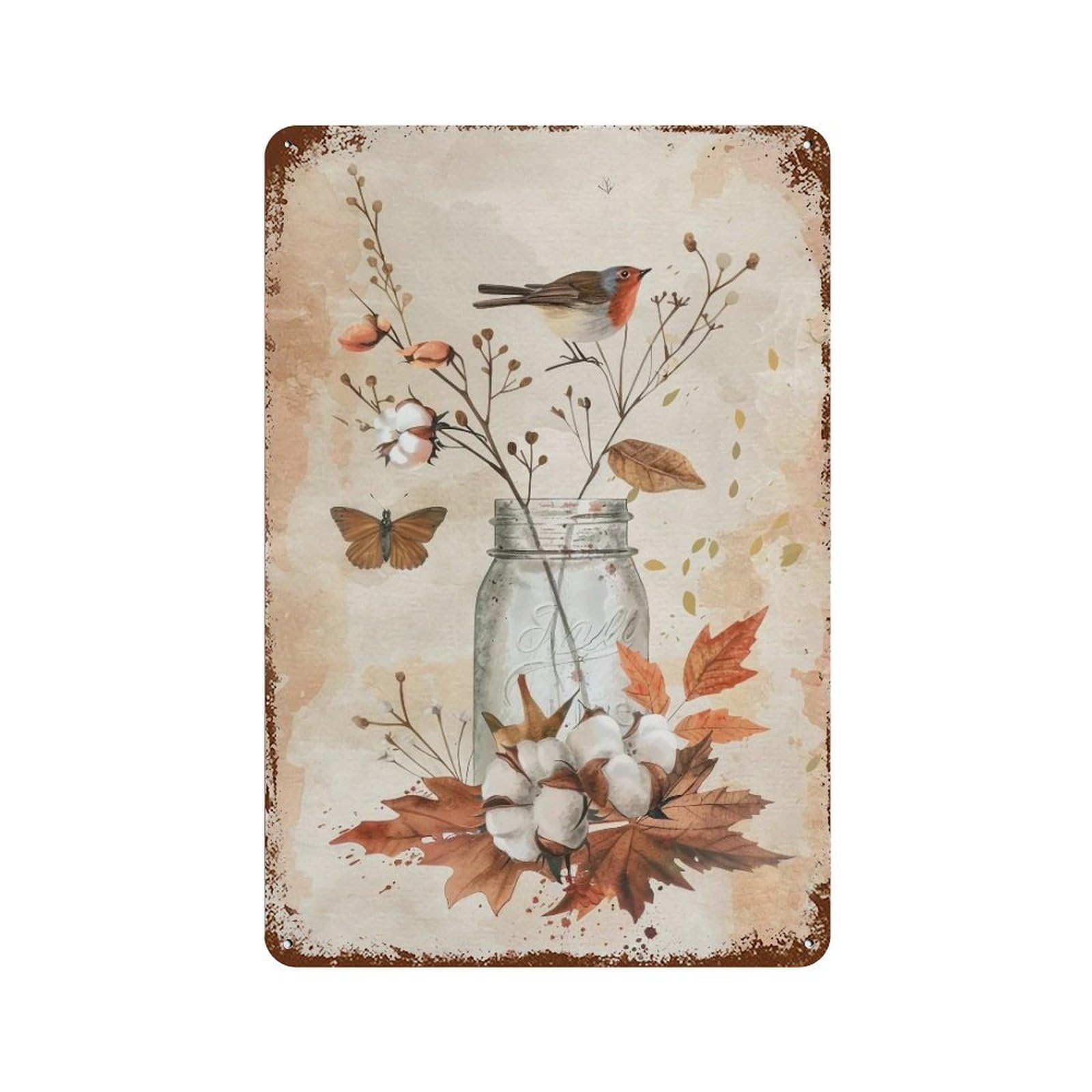 Hduryeyryy Multicolour Cotton & Robin Still Life 04 Wall Retro Iron Vintage Art Metal Tin Sign Poster Modern Home Cofffee Club Art Bar Shop Decor 30X20cm