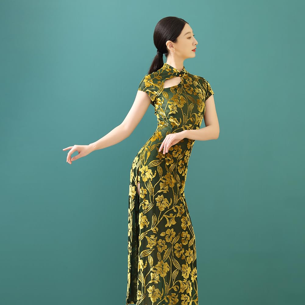 ROYAL SMEELA Vestito Qipao Velluto Donna Abito Cheongsam Cinese Verde Scavare Abiti Qipao Cheongsam Tradizionale Cinese Costume da Cinese Qipao Cinese Vestito Cinese Donna Qipao Fessura Lungo