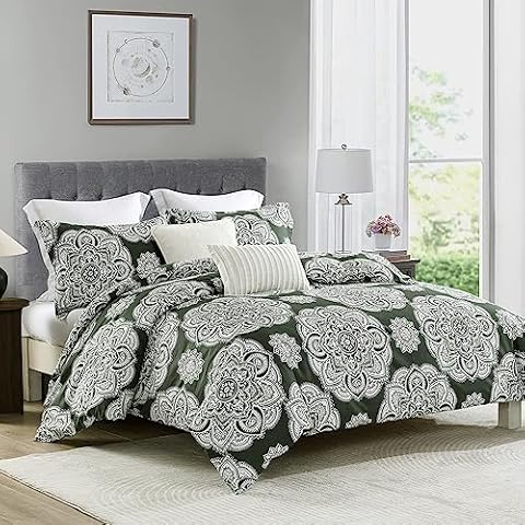 Bedduvit Duvet Cover King Size - 3PCS Damask Stylish King Duvet Cover Set, Ultra Soft and Breathable Medallion Summer Duvet Cover King with Zipper Closure for All Season Cover