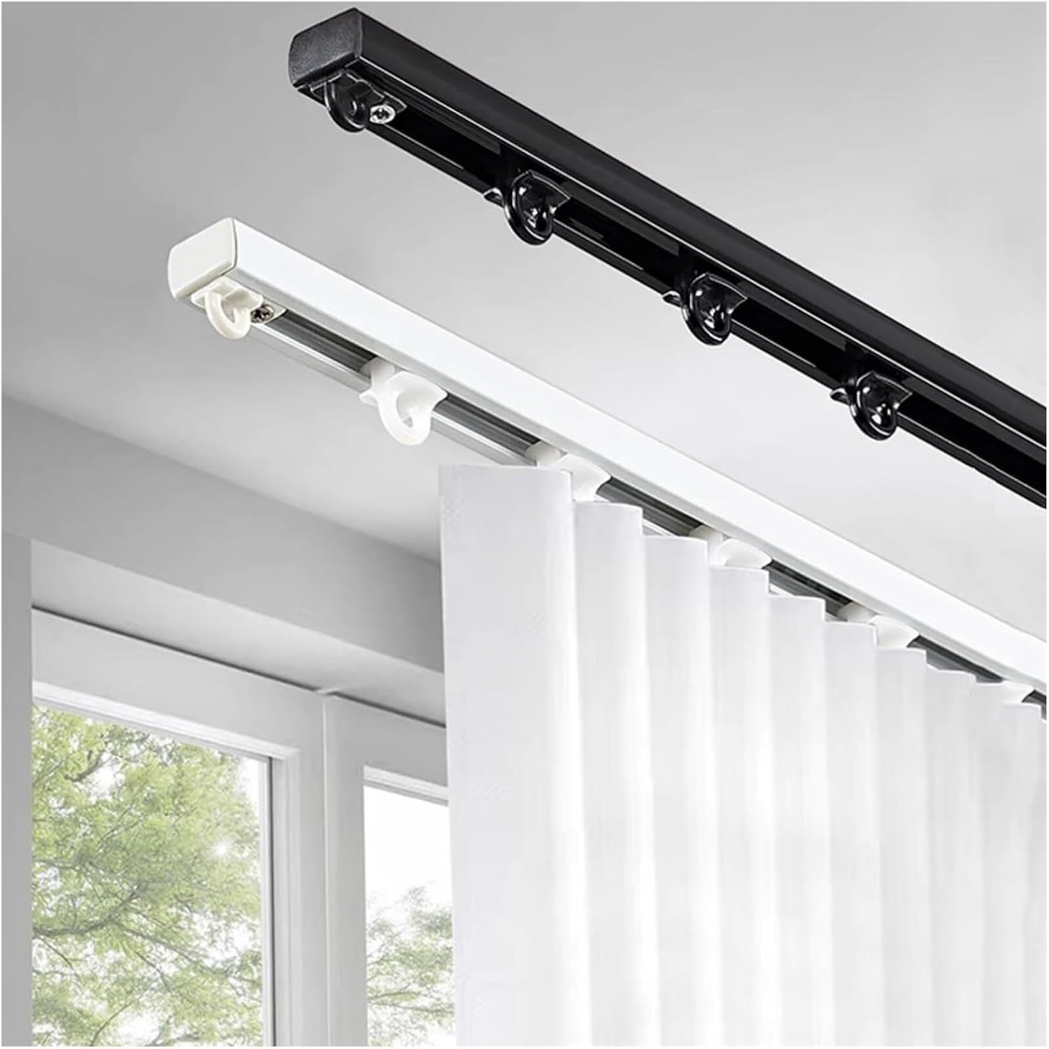 Curtain Tracks And Fittings Room Divider Ceiling Track For Curtains - Ultra-Thin Shower Curtain Rail - Aluminum Curtain Tracks For Spaces 3-16 Feet Wide - Curtain Rod Ceiling(White,1m/3.3ft)
