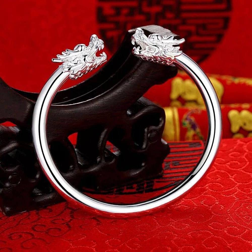 Biżuteria damska, srebrna bransoletka, bransoletka ze srebra próby 925 Podwójna głowa smoka Mankiet Bransoletka przyjaźni Bransoletka damska Biżuteria srebrna Prezenty urodzinowe dla sióstr Przyjaciół