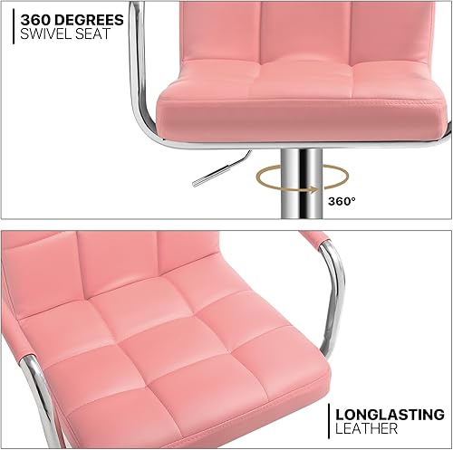 Miniatura 36 de MoNiBloom Juego de 2 taburetes de bar ajustables con reposabrazos con respaldo cuadrado, modernos taburetes de bar giratorios con reposapiés para